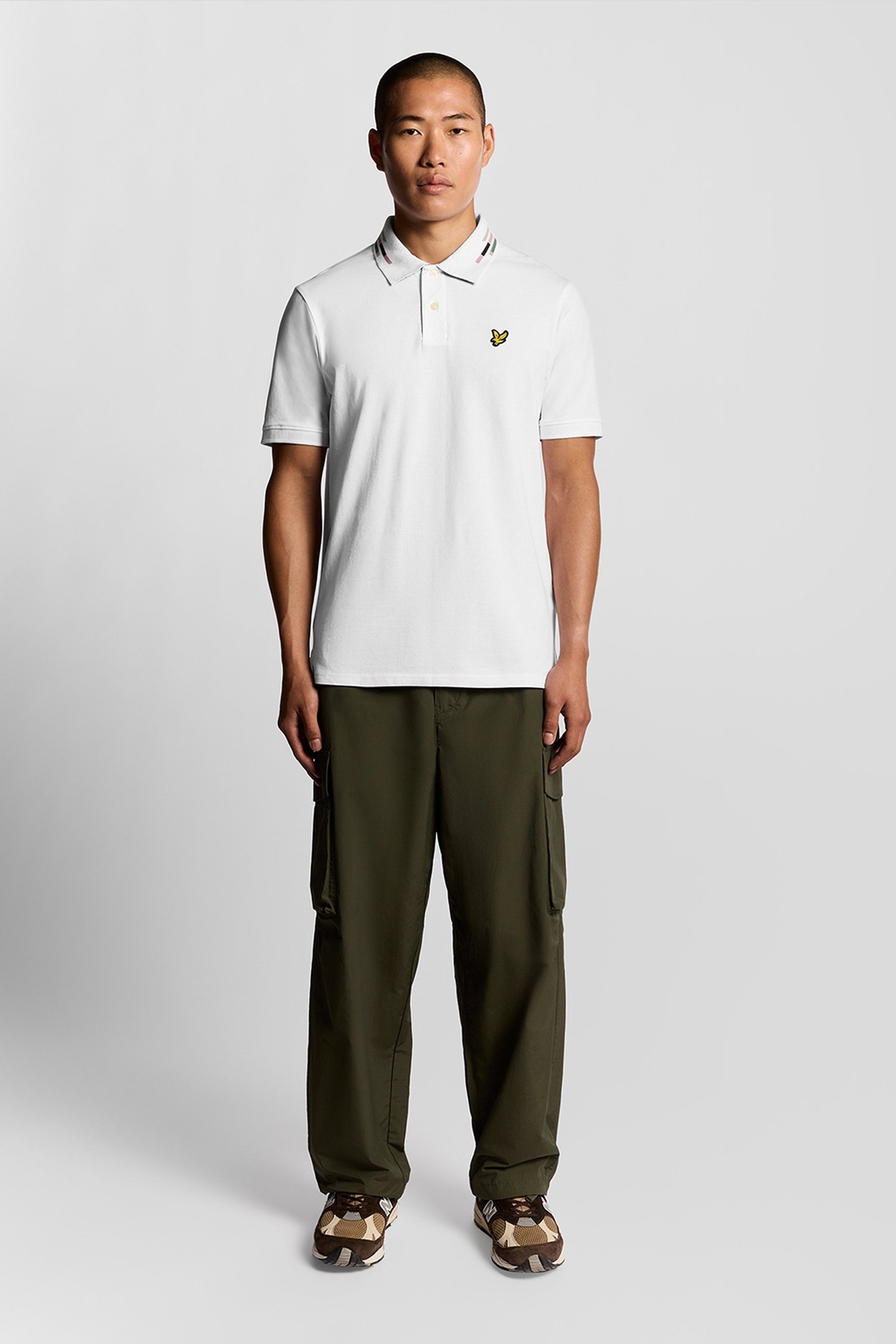 STRIPED TIPPED POLO SHIRT WHITE/DARK NAVY 1