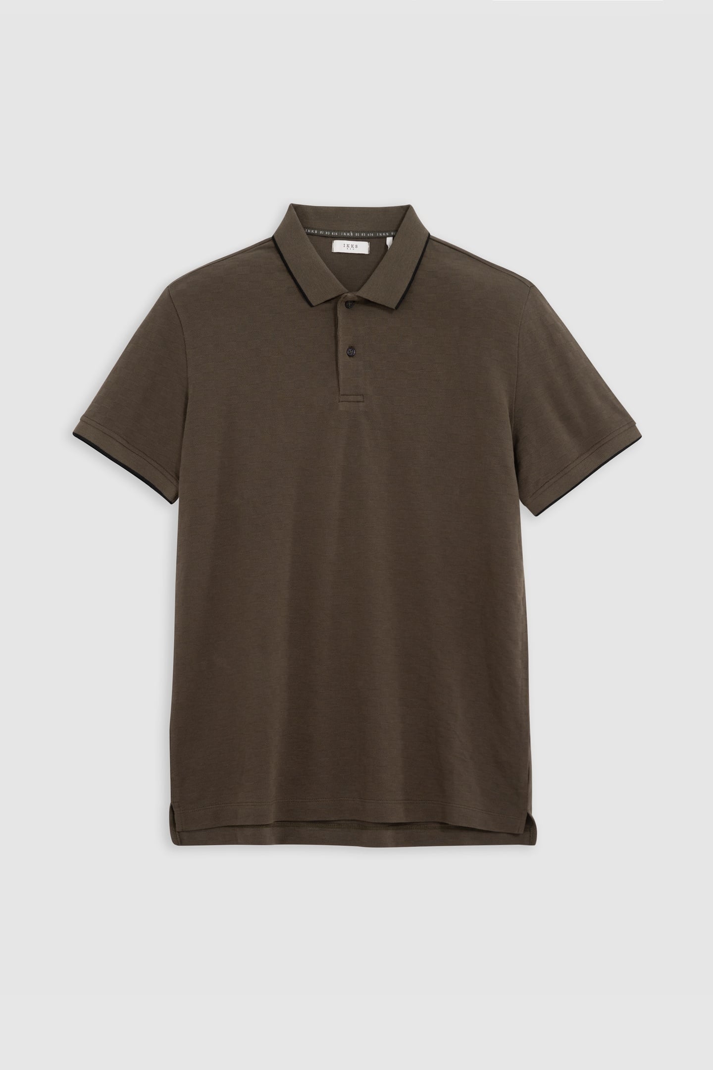 KHAKI ORGANIC COTTON CHECK JACQUARD POLO SHIRT 5
