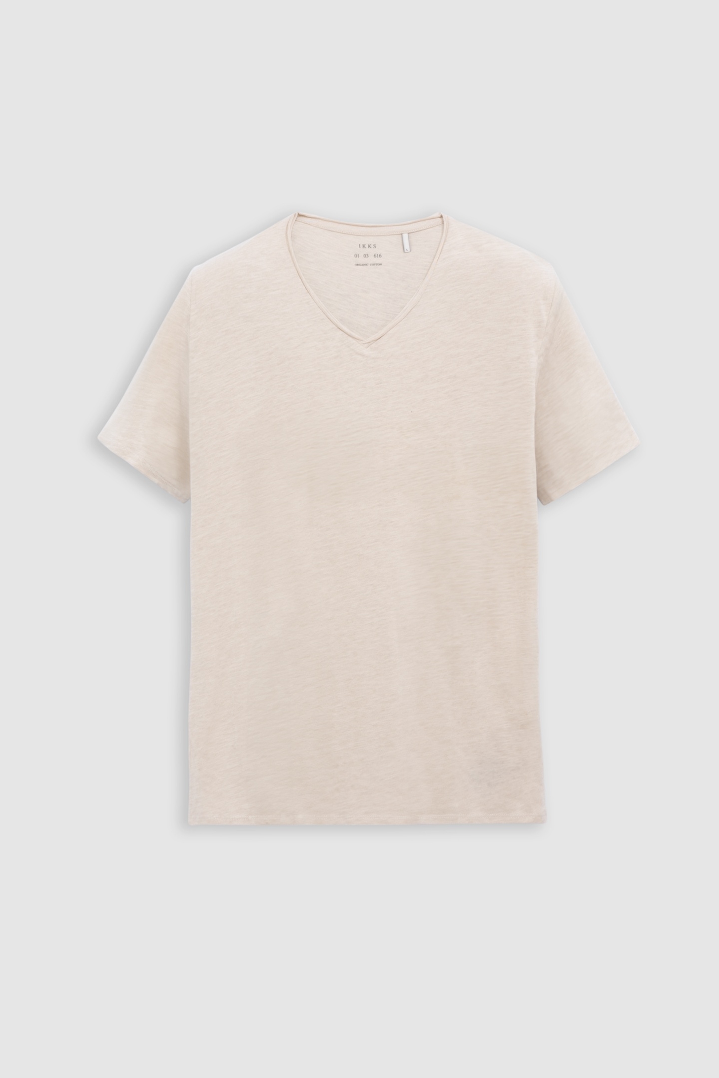 BEIGE ORGANIC COTTON ESSENTIAL V-NECK T-SHIRT 4