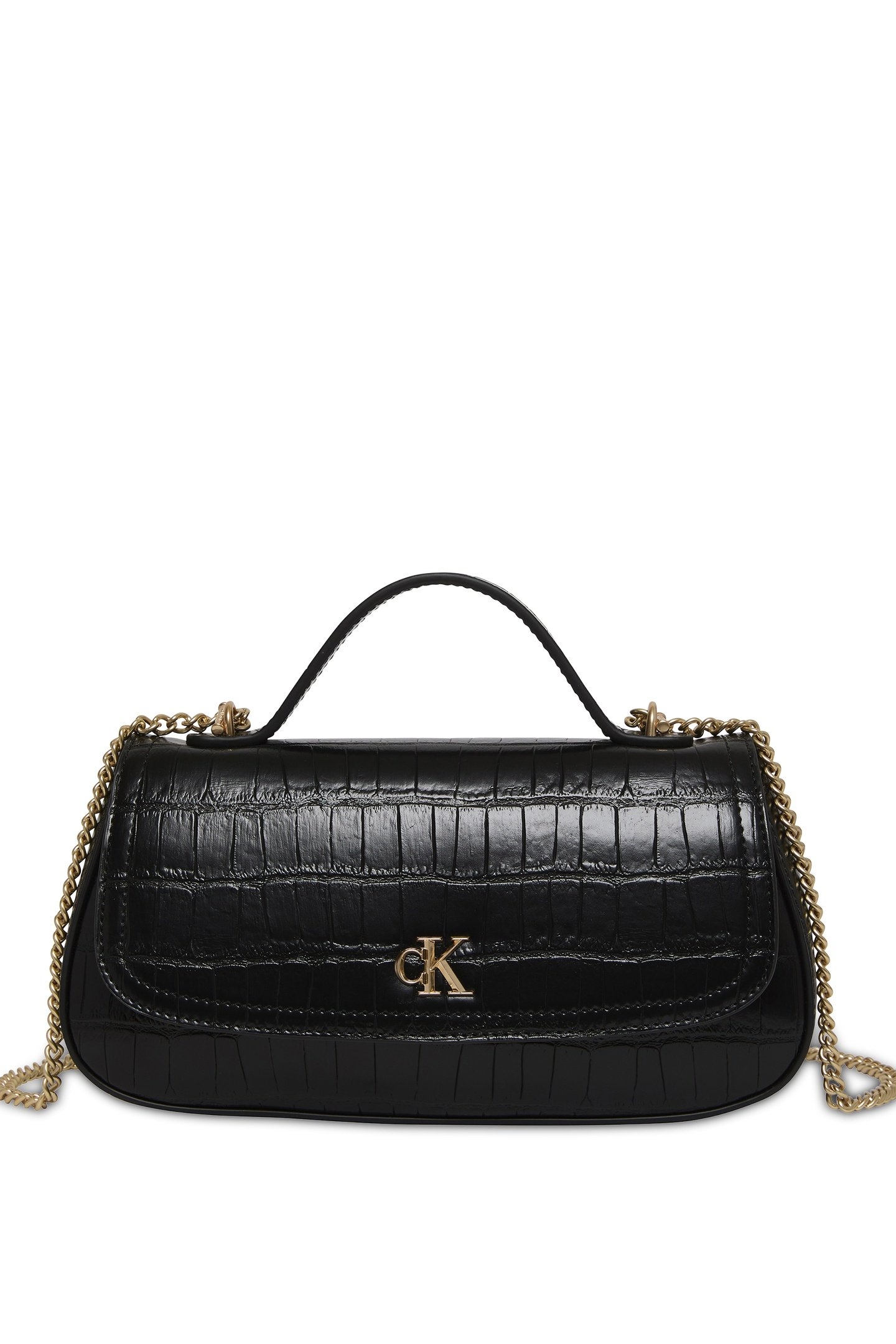 CK CROC TOP HANDLE CROSSBODY BLACK/LIGHT GOLD 2
