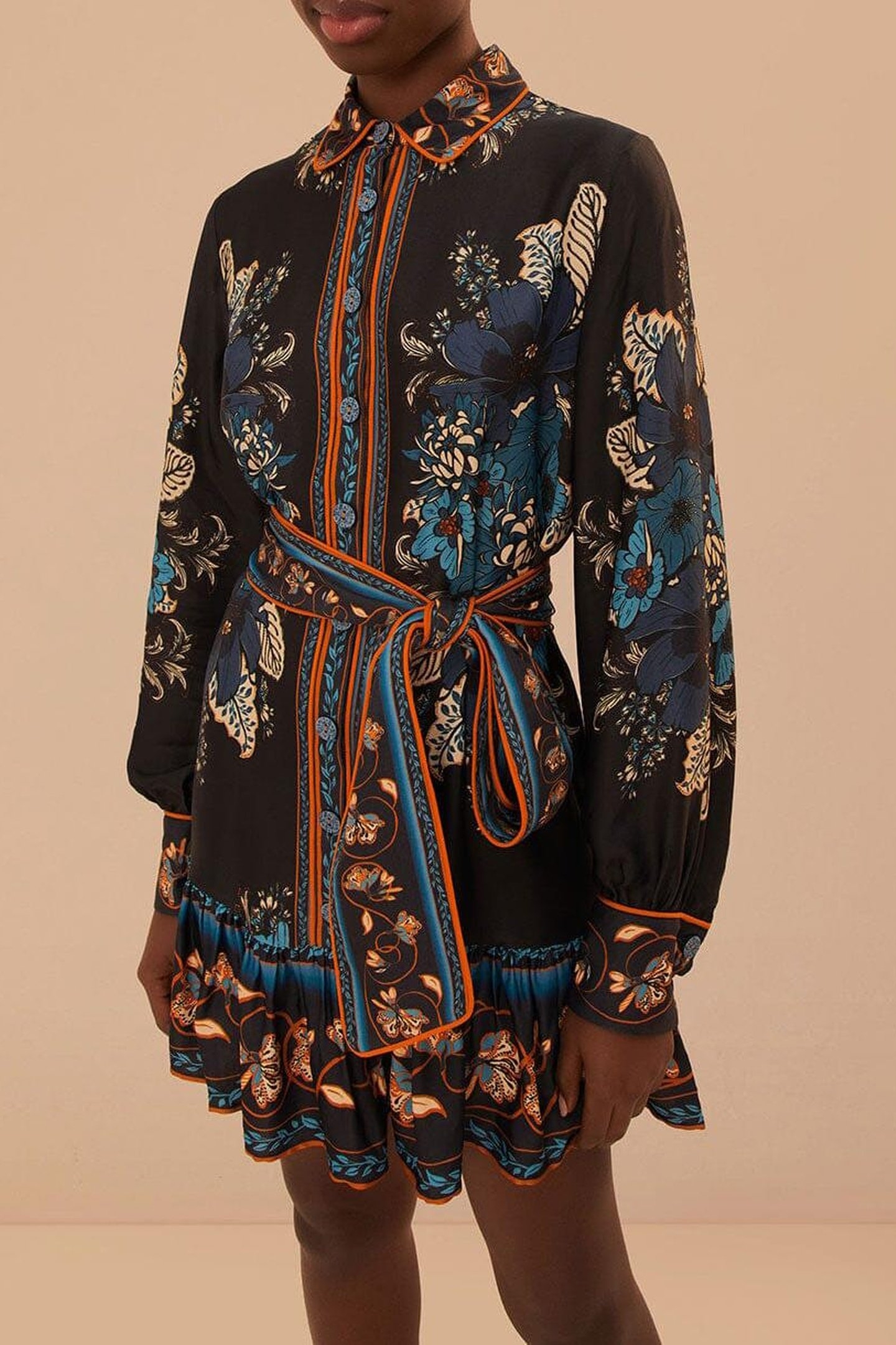 BLOSSOM TAPESTRY BLACK LONG SLEEVES MINI DRESS 1