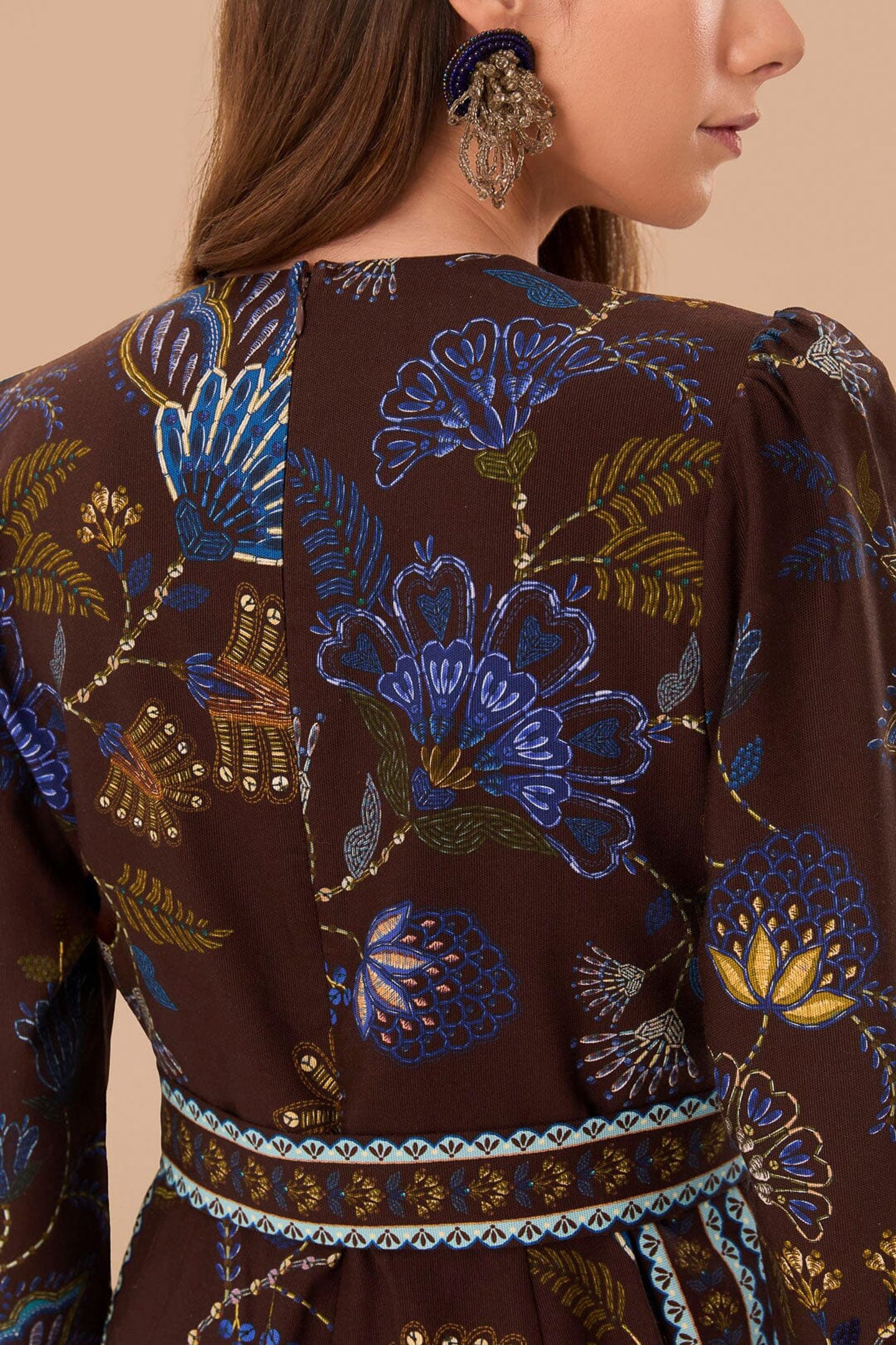 EMBROIDERED GARDEN BROWN V NECK JUMPSUIT 5