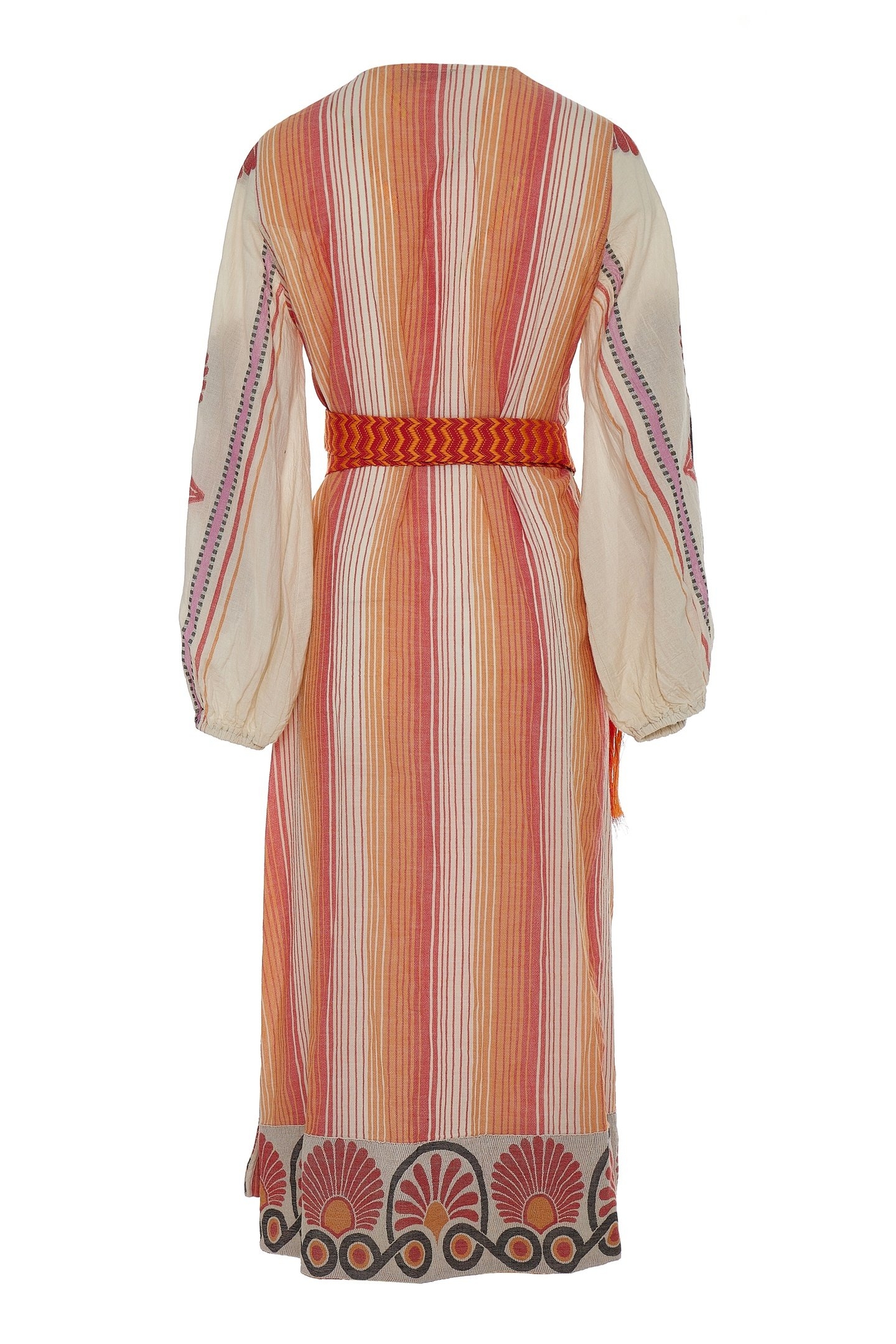 ZHN LONG DRESS JACQUARD WITH BELT RED ORANGE 2