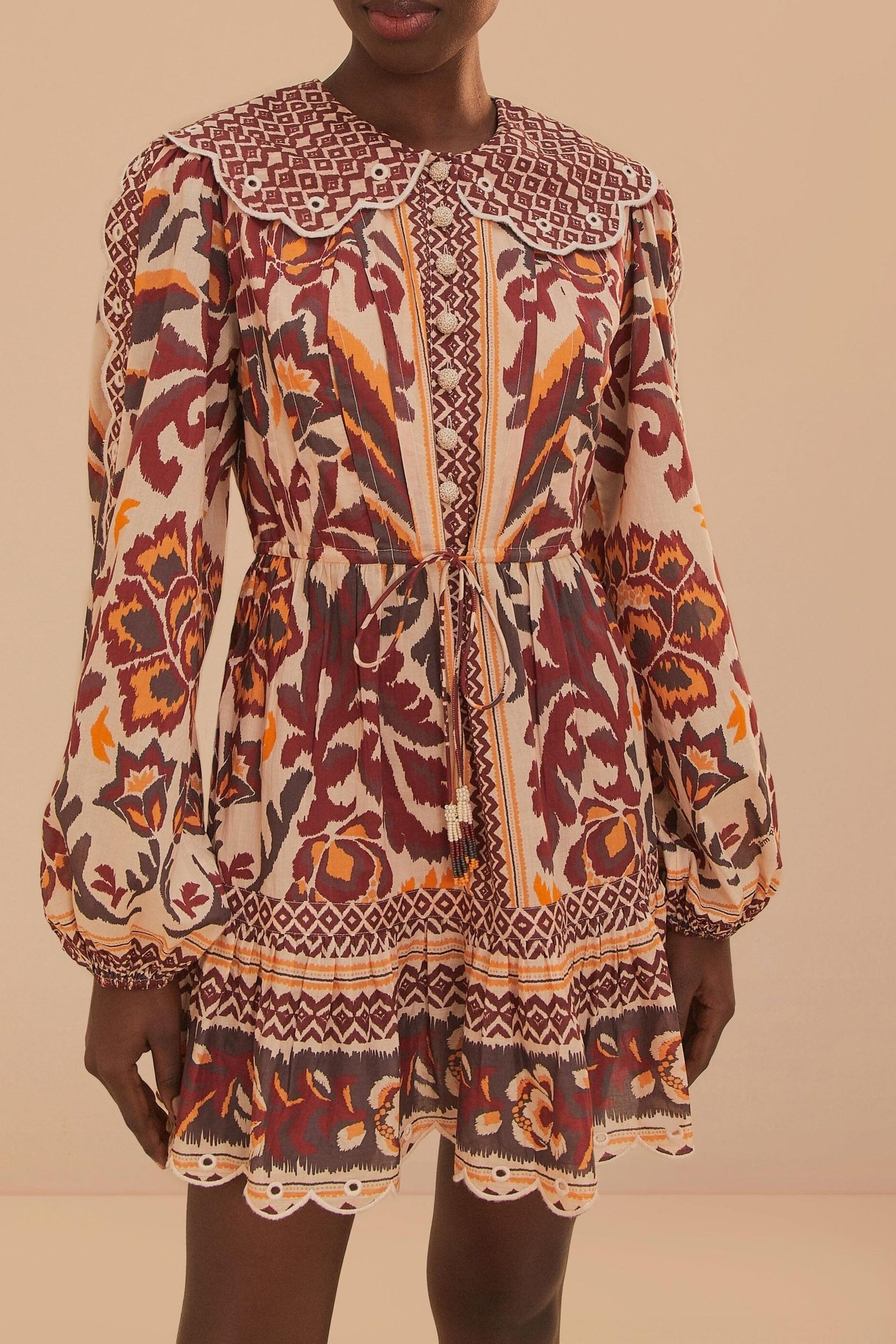 TOUCANS SCARF CREAM MINI DRESS 1