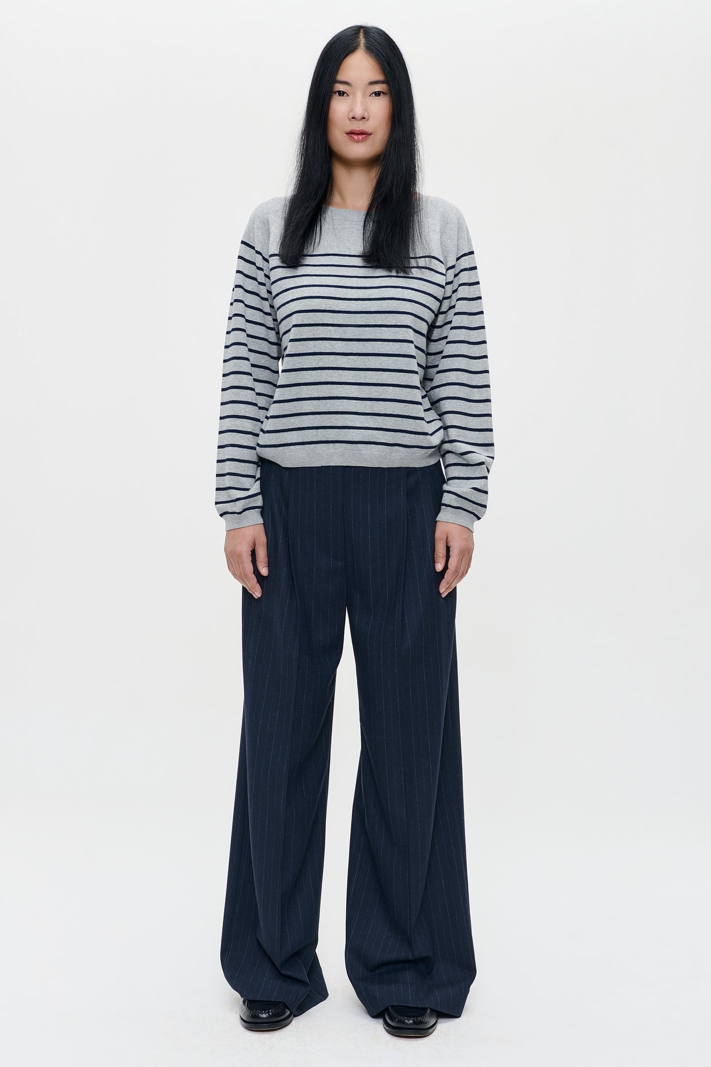 CASHMERE BOATNECK TOP GREY/MIDNIGHT STRIPE 2