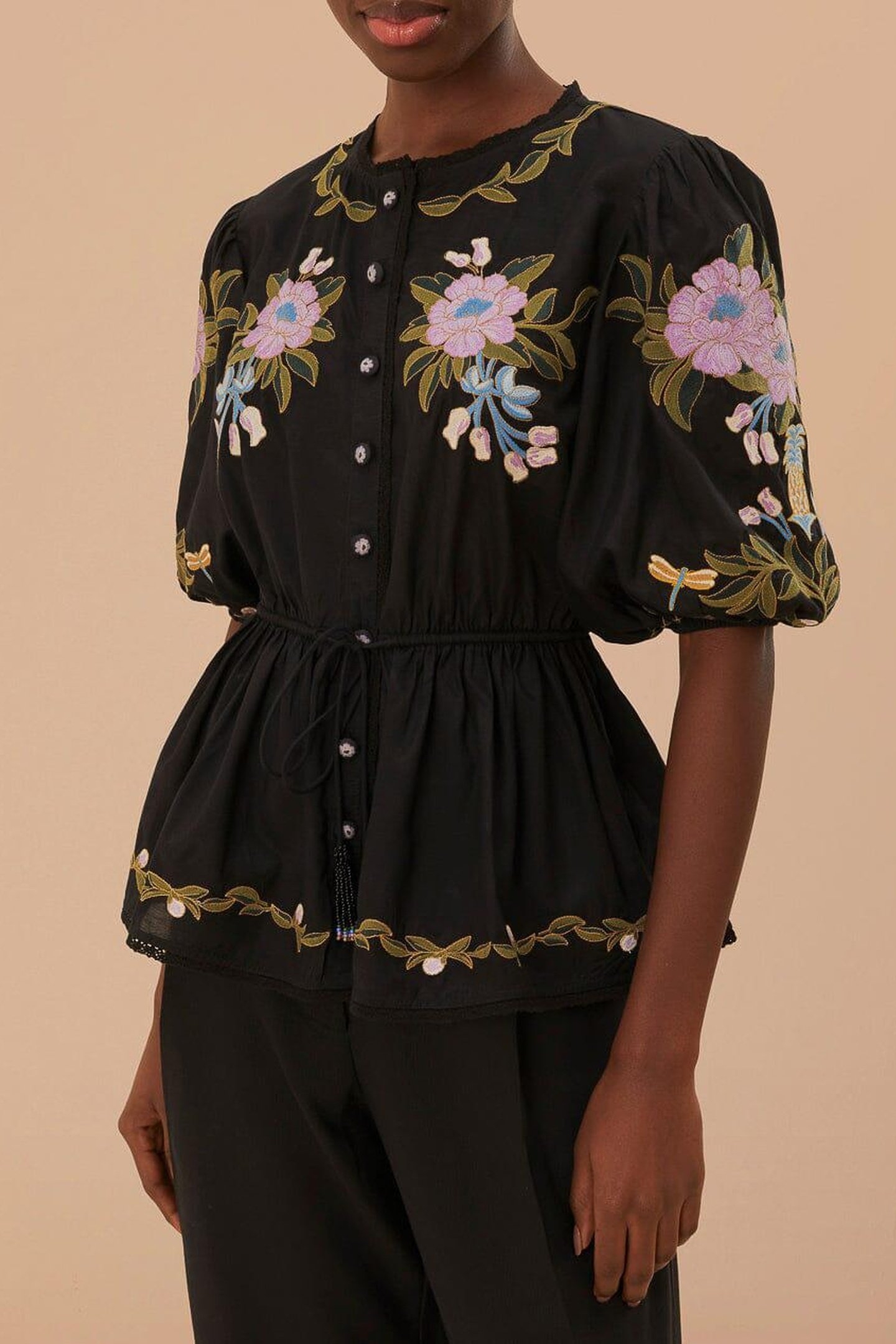 WINTER GARDEN EMBROIDERED SHORT SLEEVE BLOUSE 1