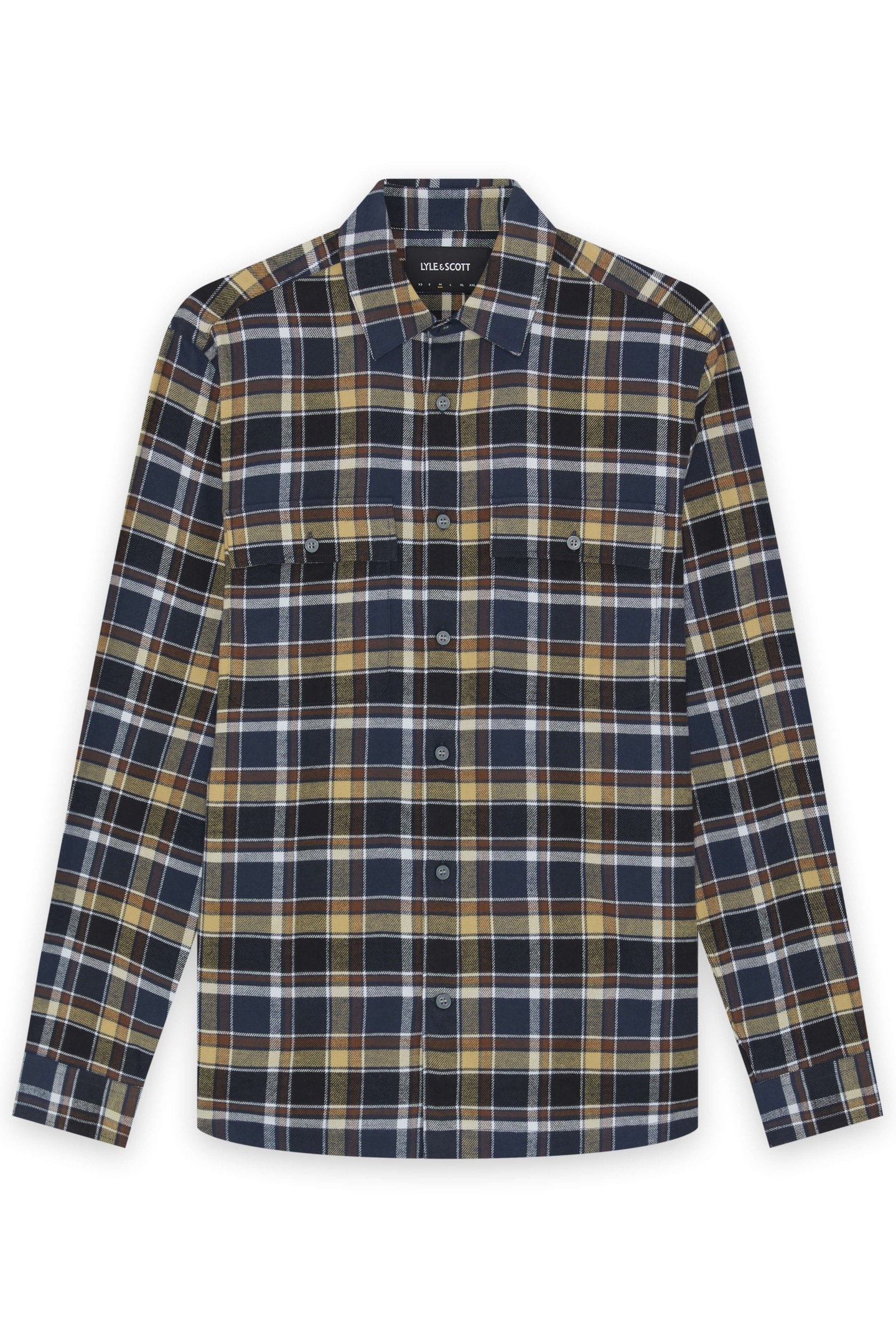 BRUSHED COTTON CHECK SHIRT BLUE NIGHT/GREEN TAN 3