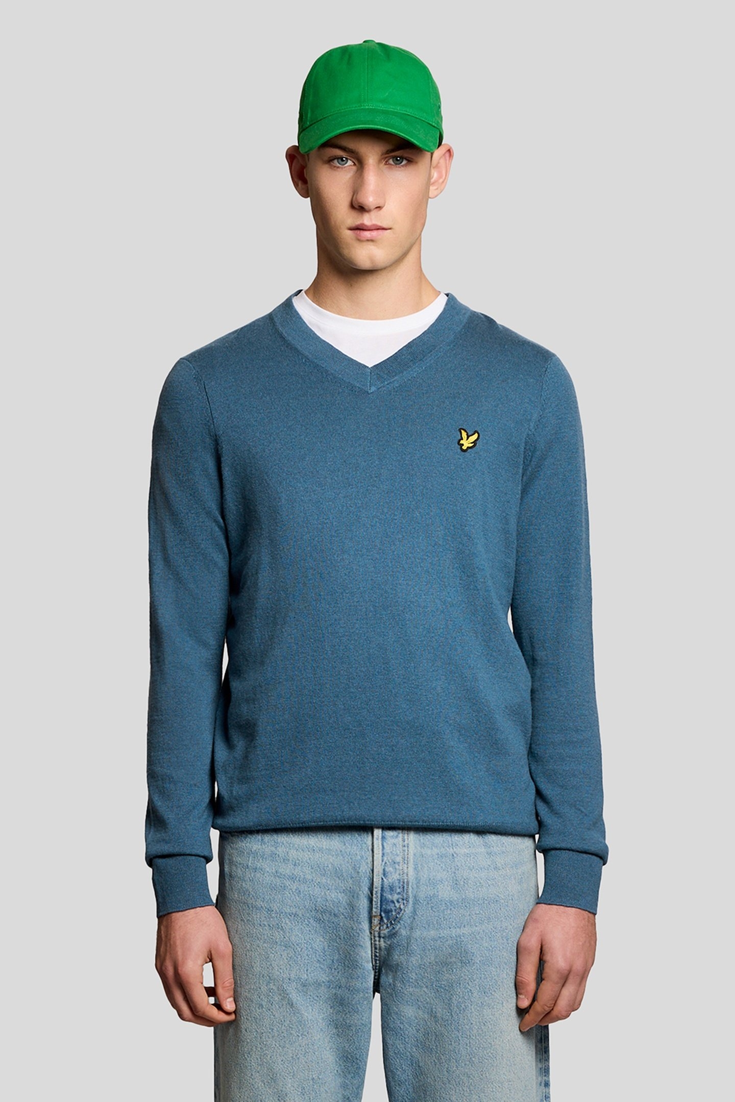 COTTON MERINO V NECK JUMPER DEEP WATER 2