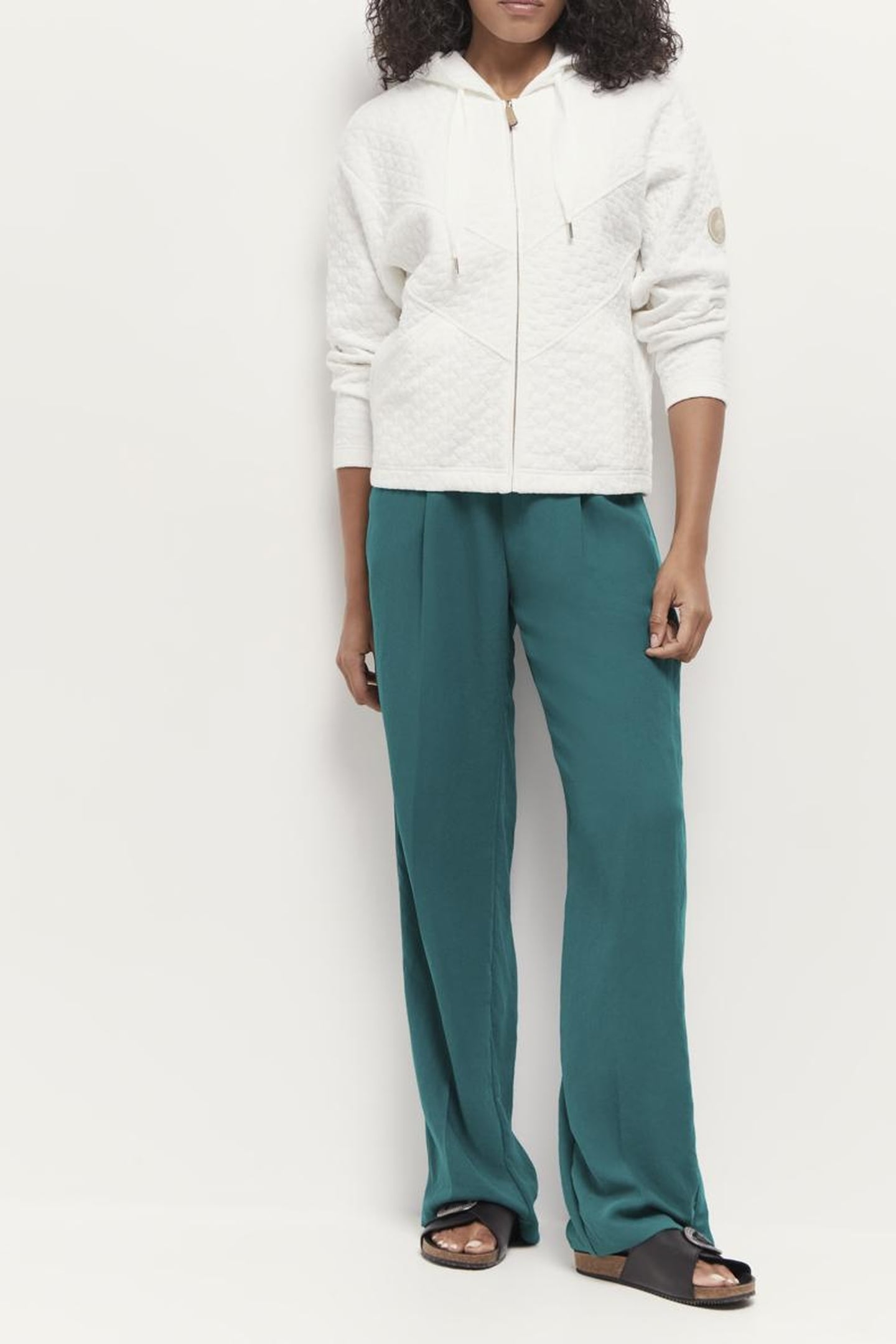 MARGIT - ECRU FANCY KNIT ZIPPED CARDIGAN 1