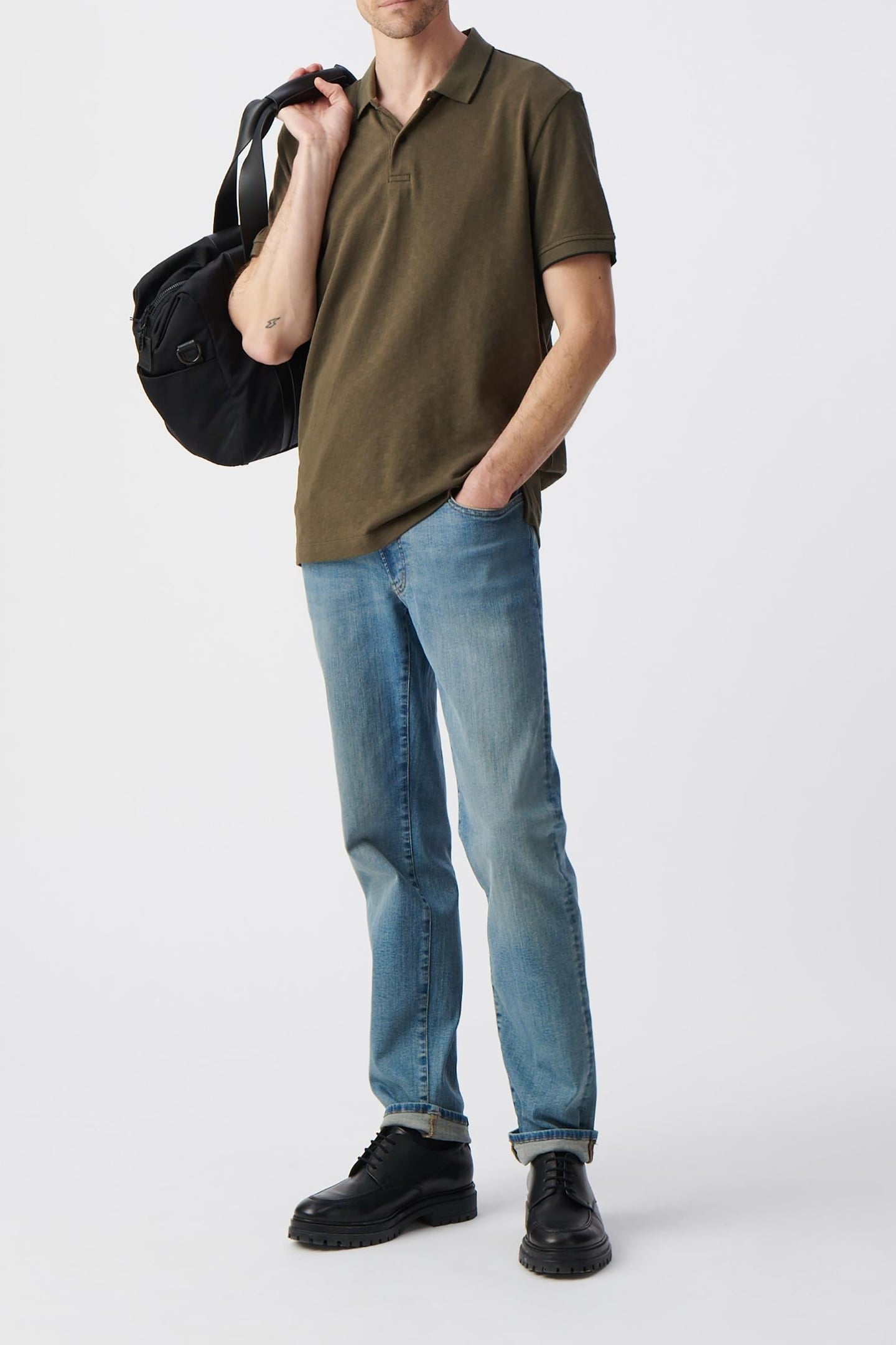 KHAKI ORGANIC COTTON CHECK JACQUARD POLO SHIRT 1