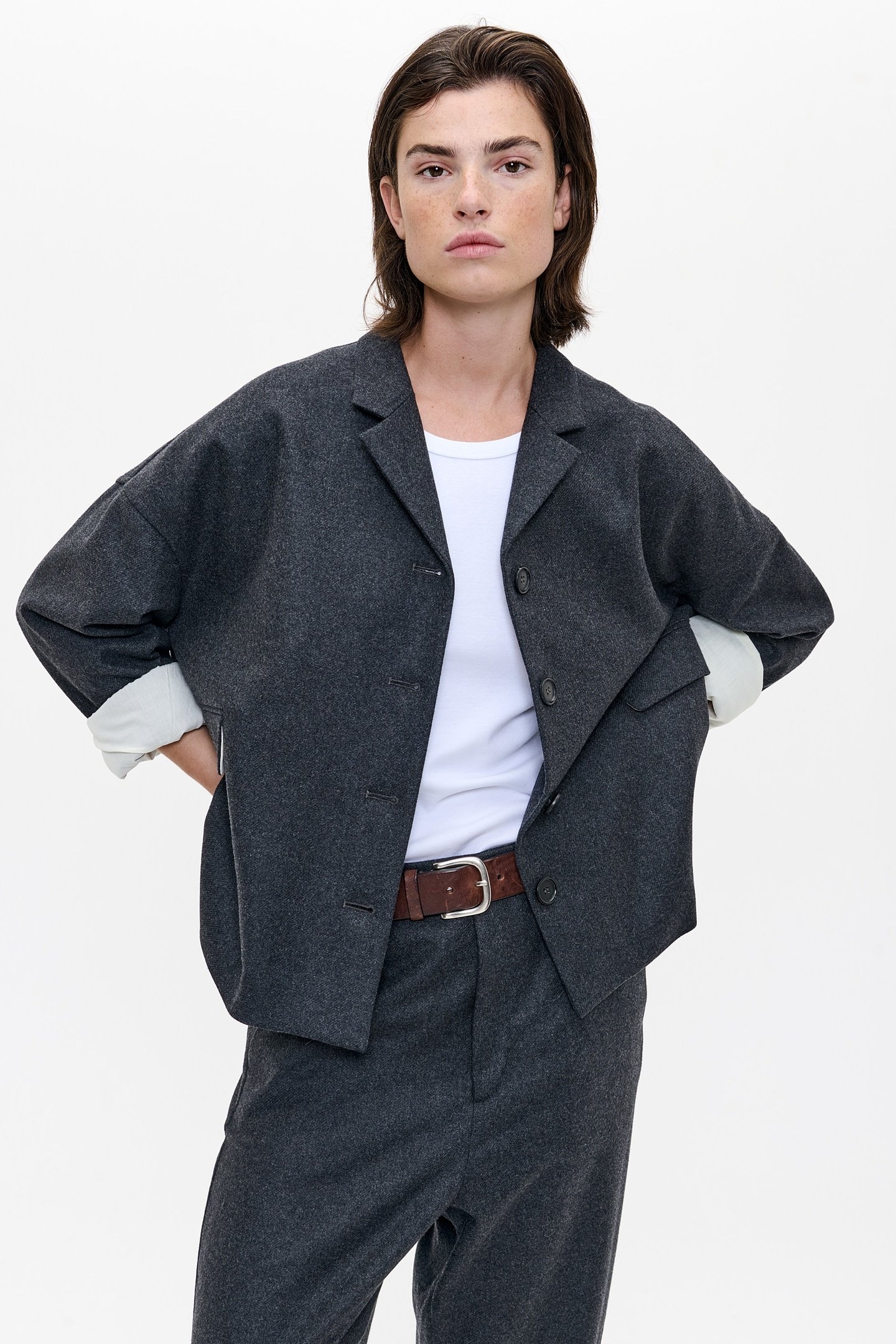RECYCLED WOOL BOXY JACKET DEEP CHARCOAL 1