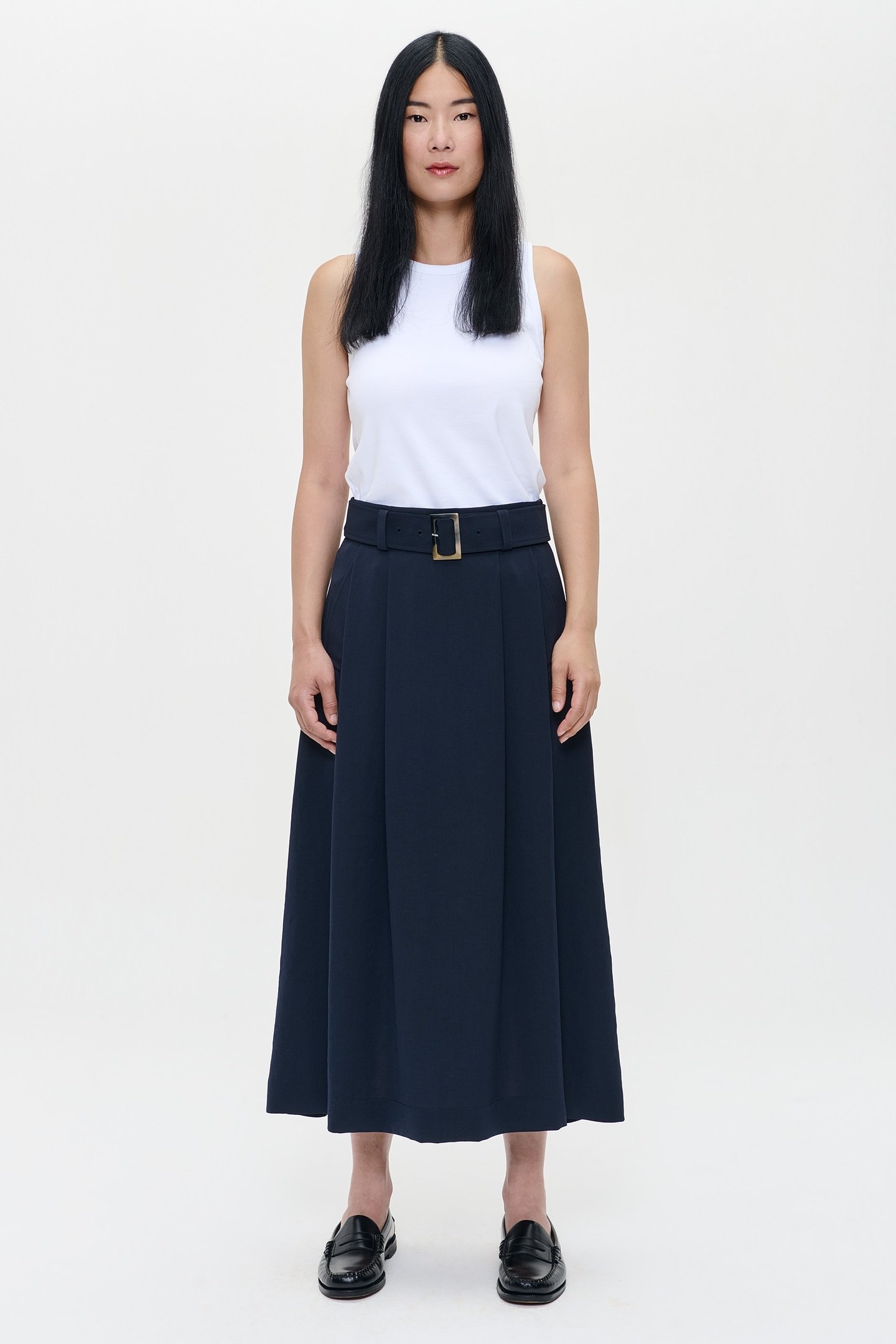 JAPANESE CREPE PLEATED SKIRT MIDNIGHT BLUE 2
