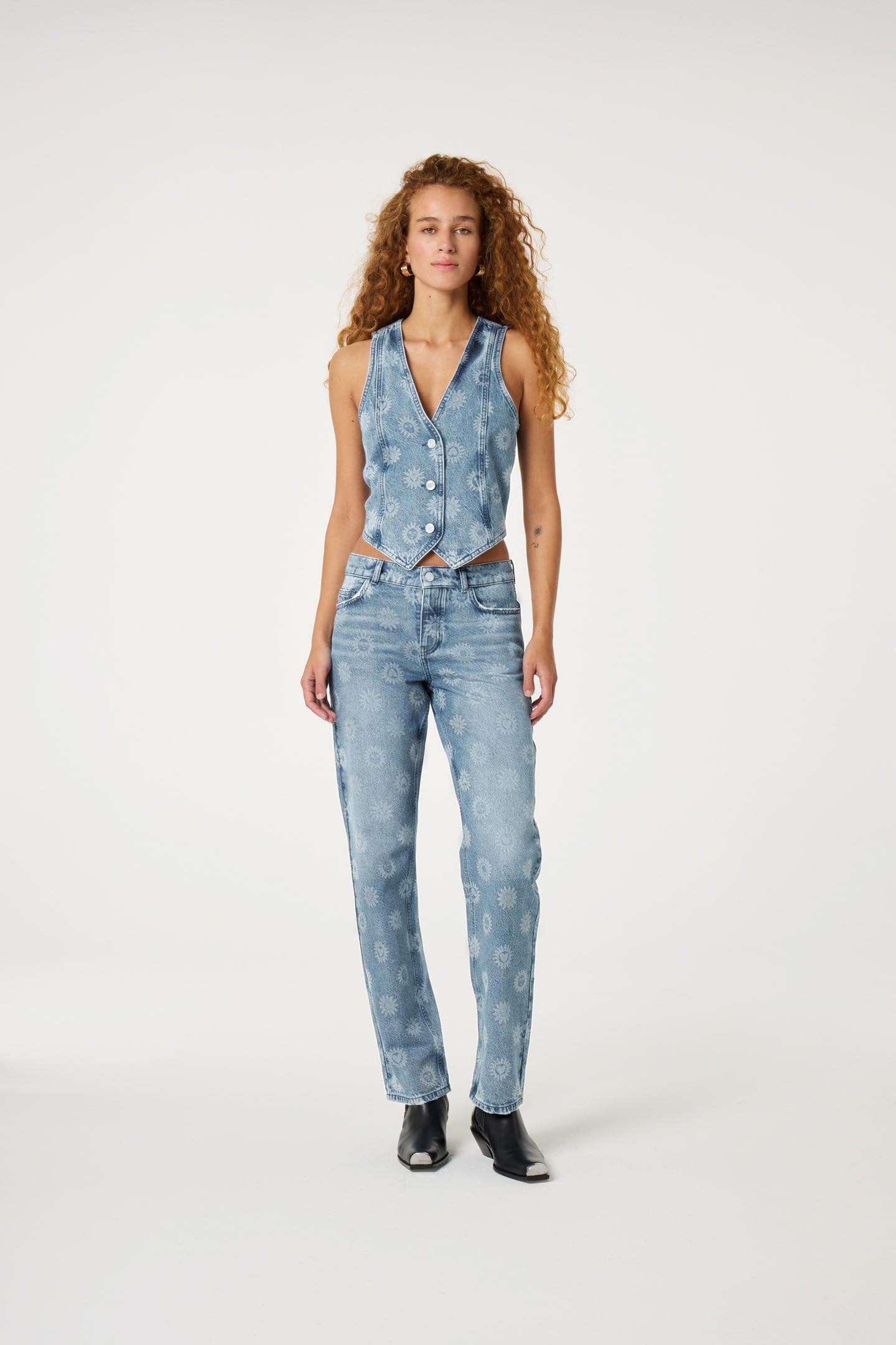 MARIE STRAIGHT LEG JEANS MID BLUE PRINTED 1