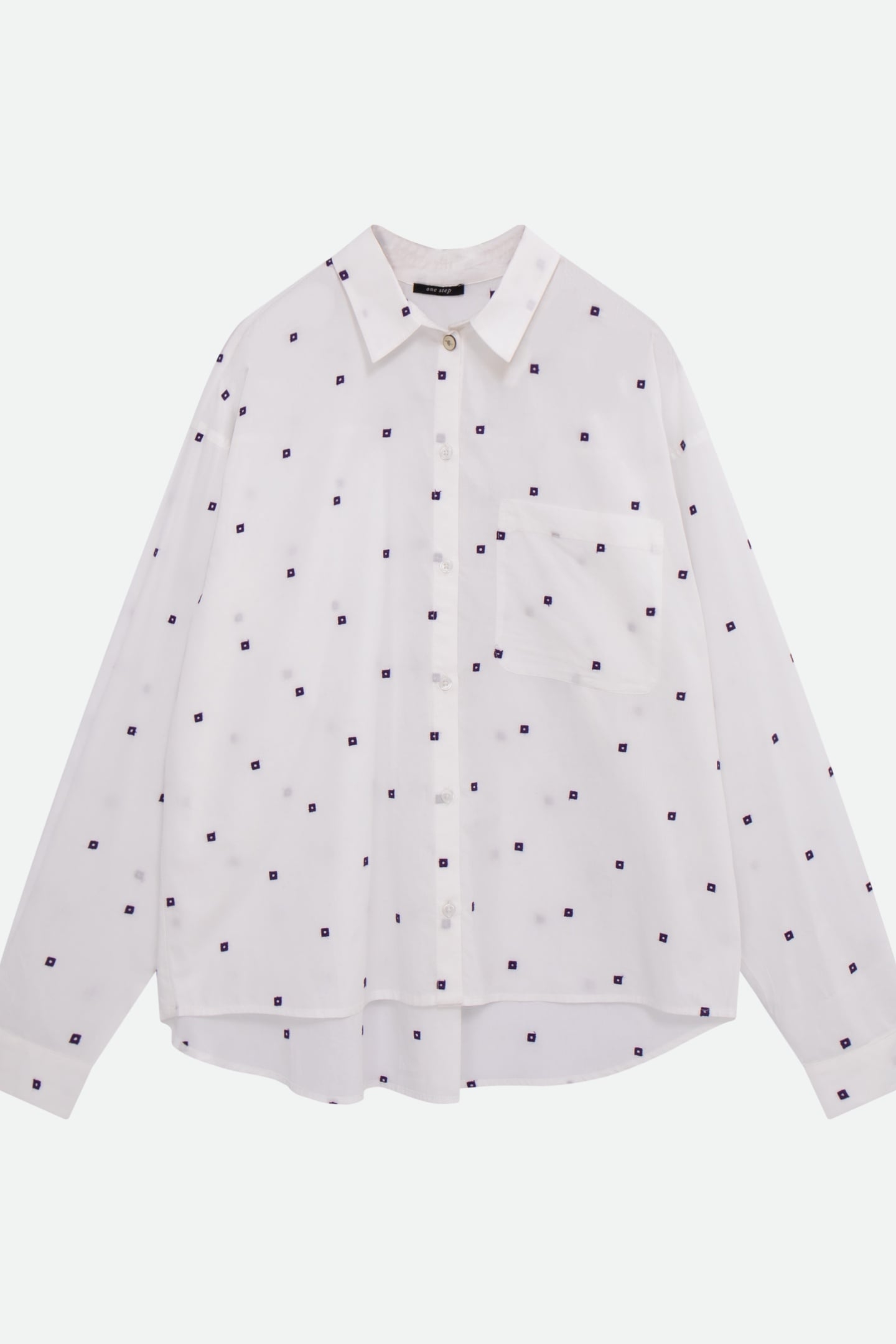 CELESTE - ECRU SHIRT WITH SMALL PURPLE SQUARE EMBROIDERY 5