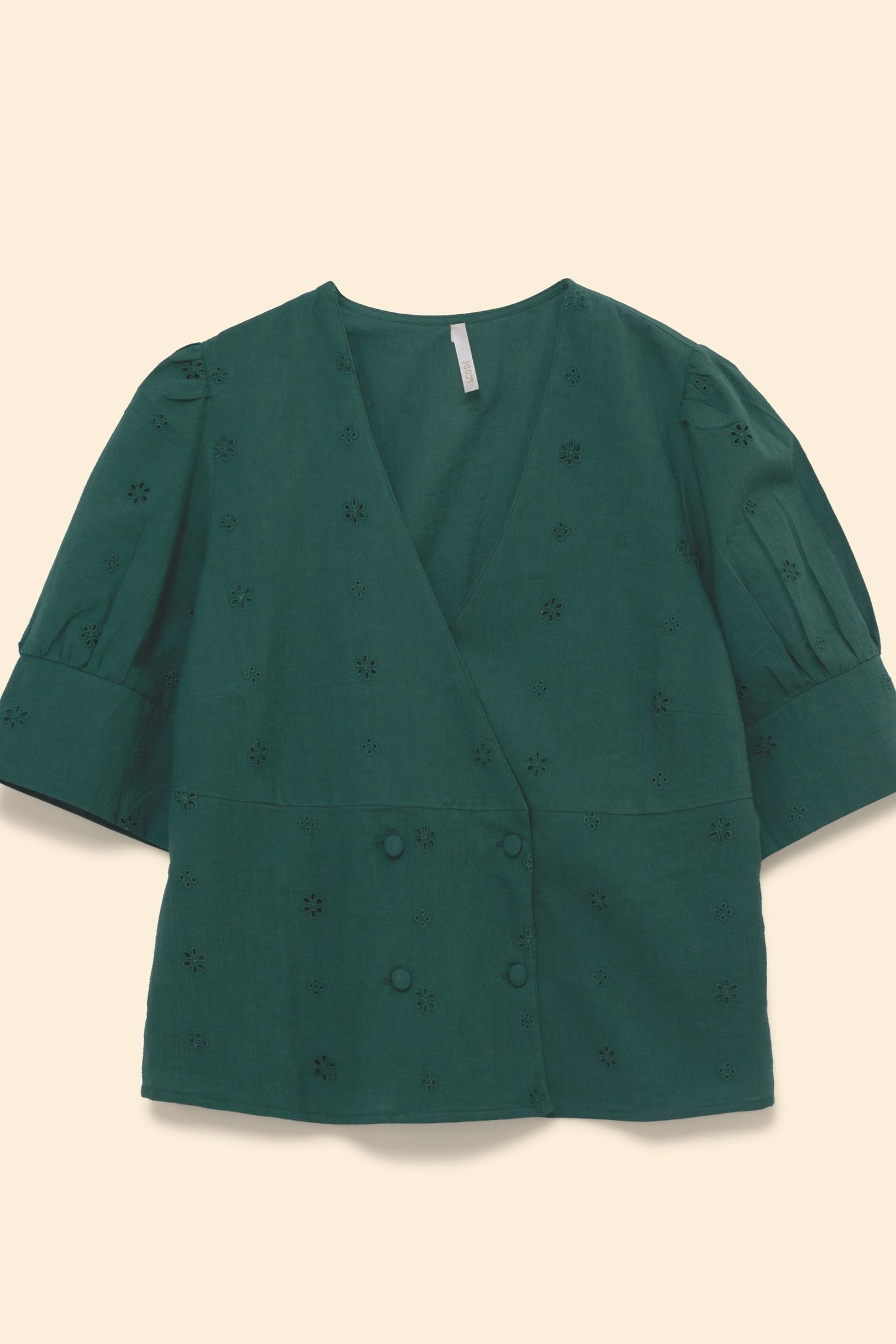 GREEN TOP EMBROIDERY ANGLAISE DOUBLE-BREASTED BUTTONING GREE 5