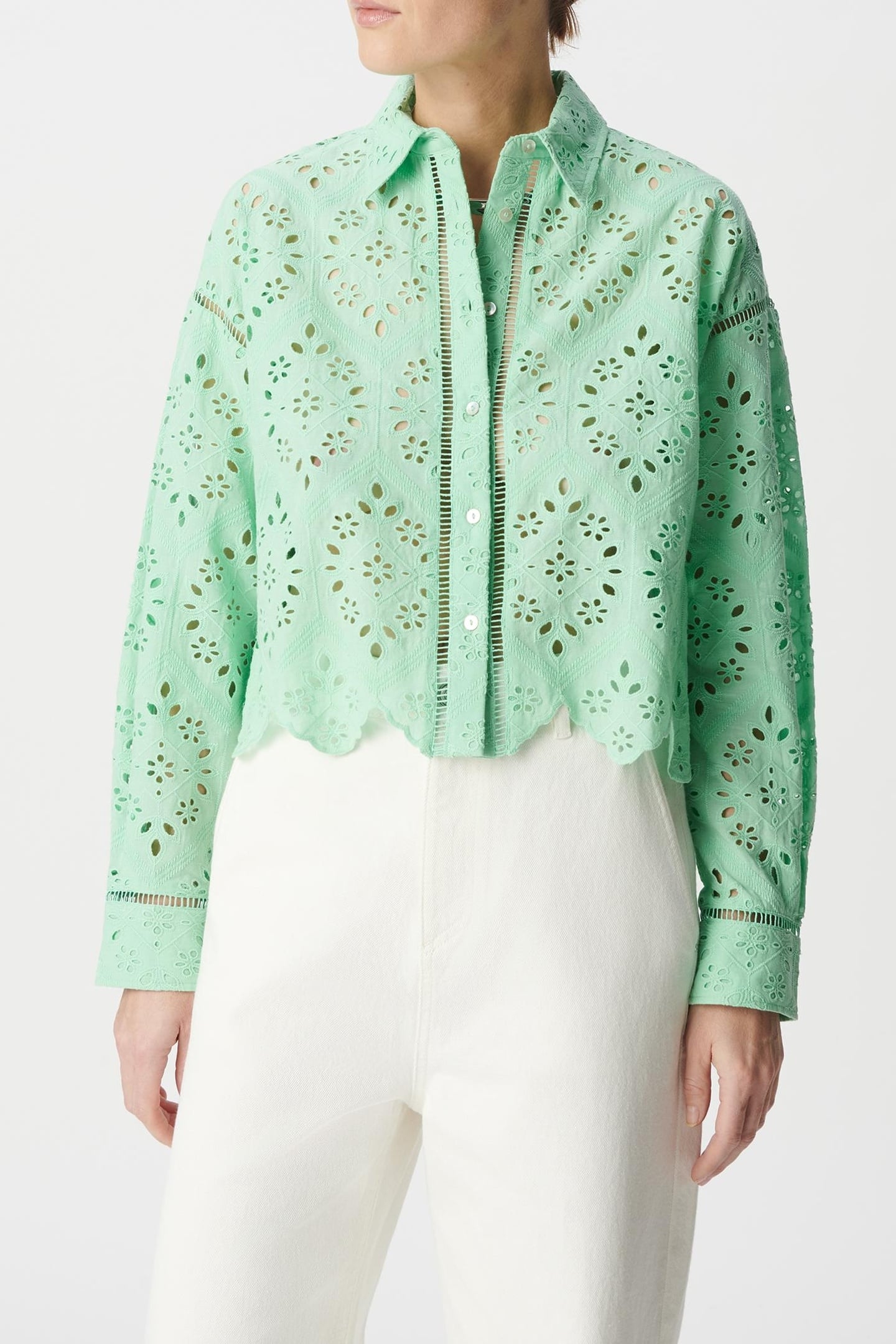 GREEN ORGANIC COTTON EYELET EMBROIDERY SHIRT 2