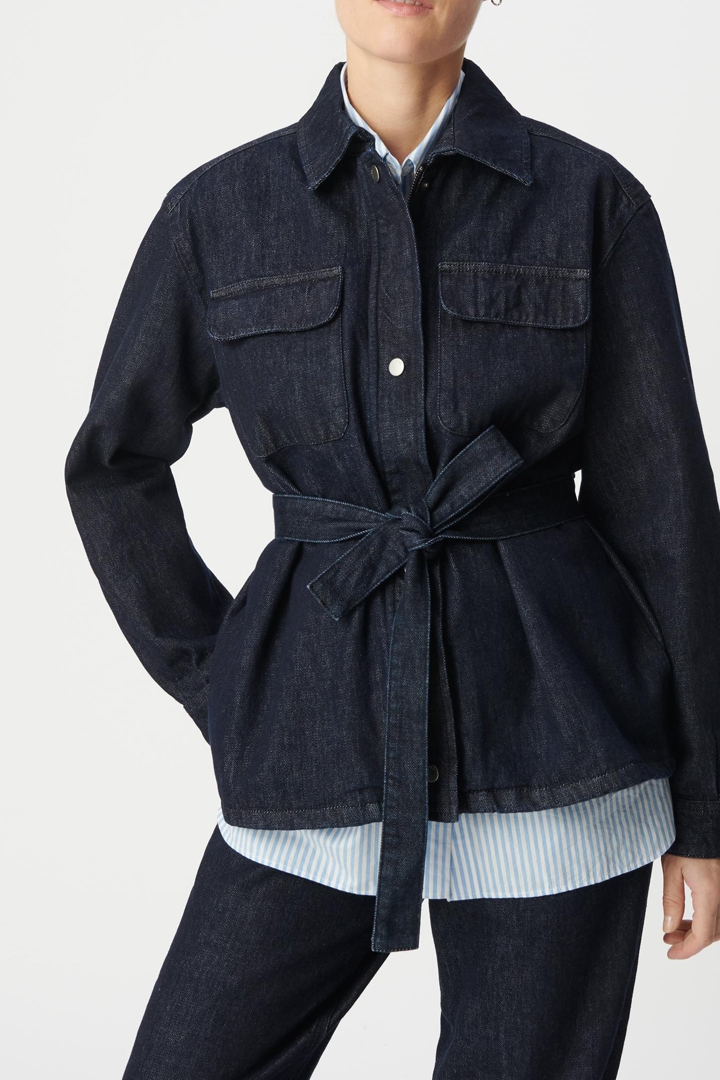 ZIPPED SAHARIENNE IN RAW DENIM AND RECYCLED COTTON 4
