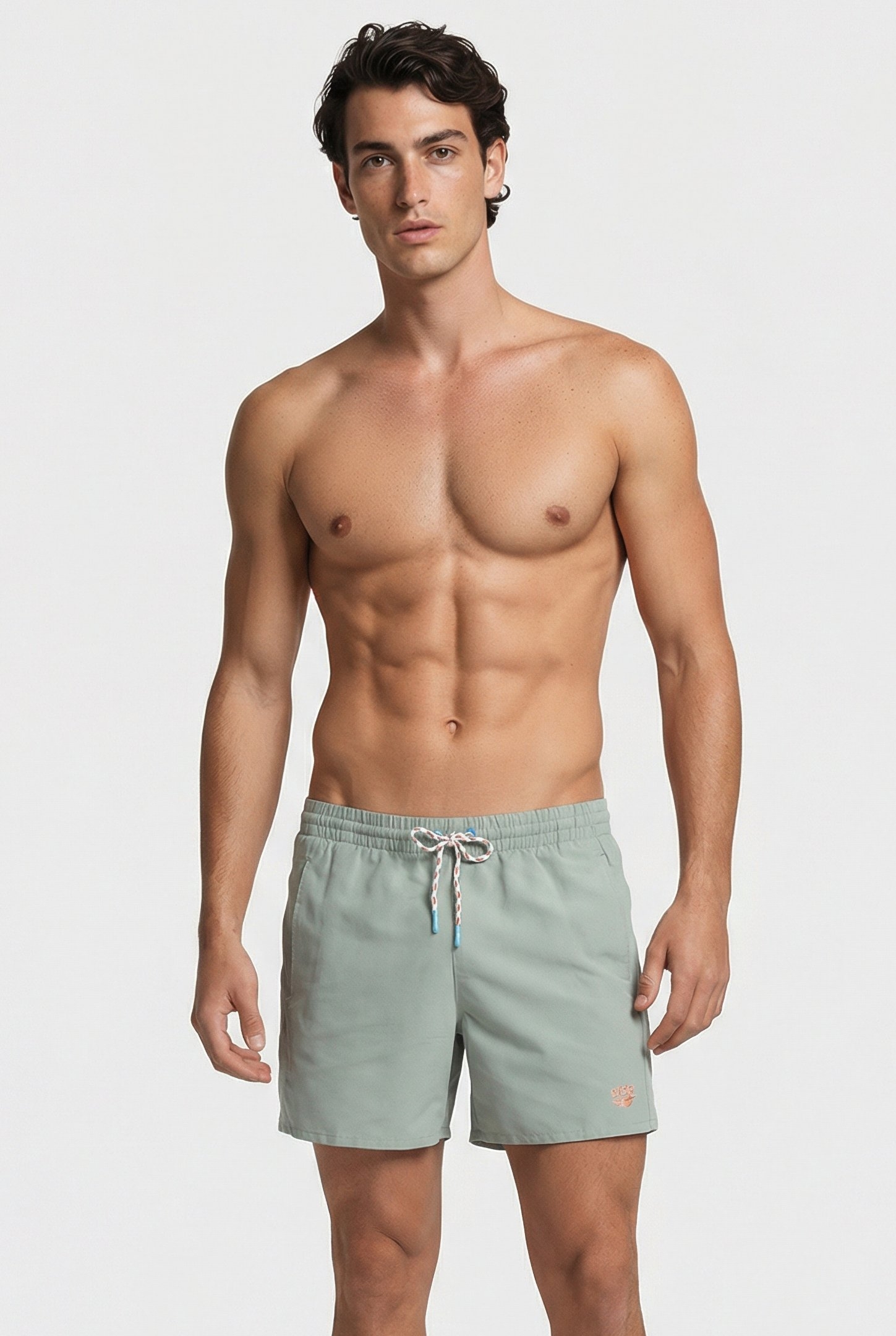 MEN'S ARENA PRO_FILE BEACH SHORT LOGO JADE-SALMON PINK 1