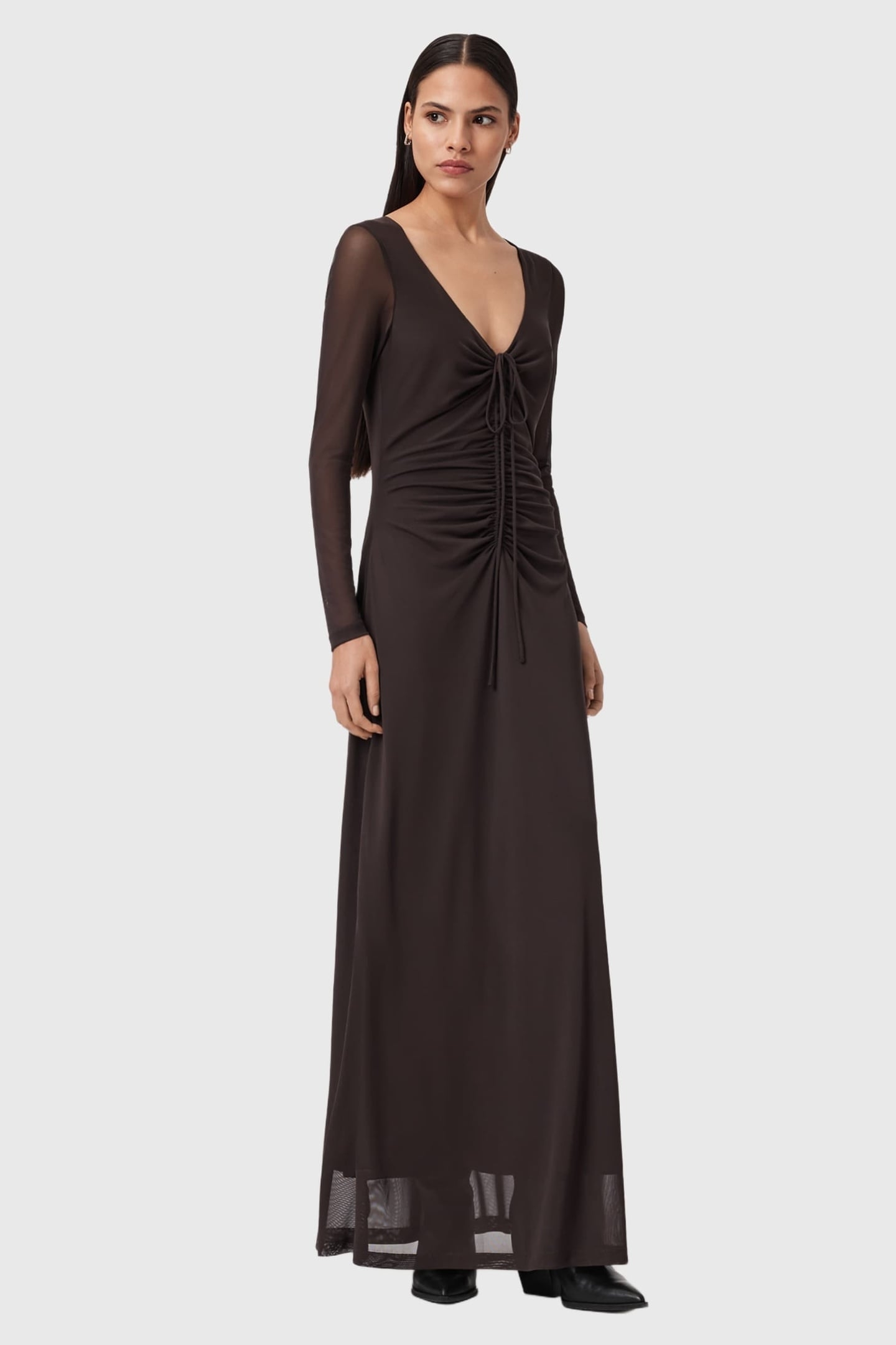 GABBY LS MESH DRESS BOTTLE BROWN 2