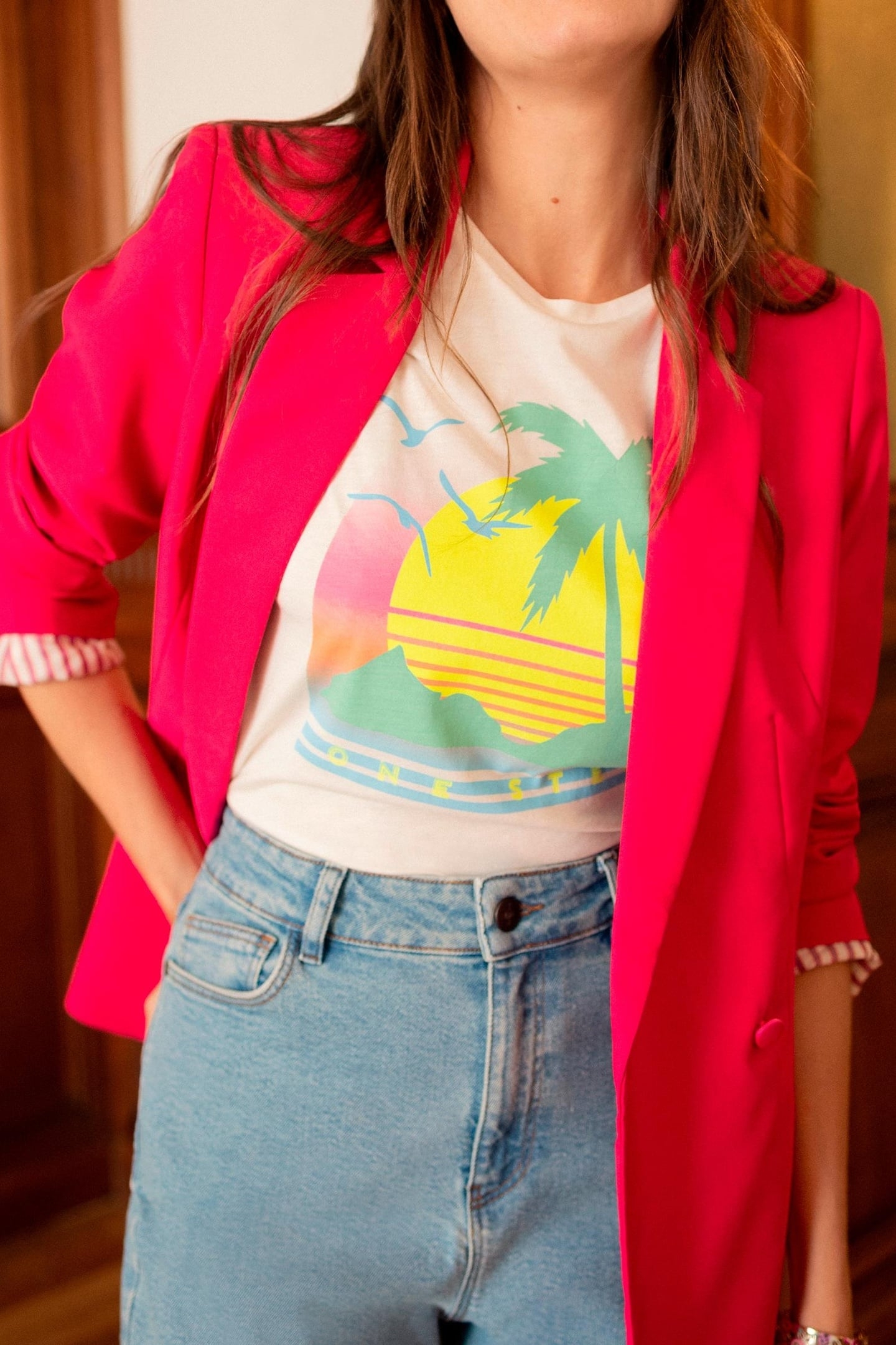 MAMBO - WHITE T-SHIRT WITH FLUORESCENT PALM TREE 1