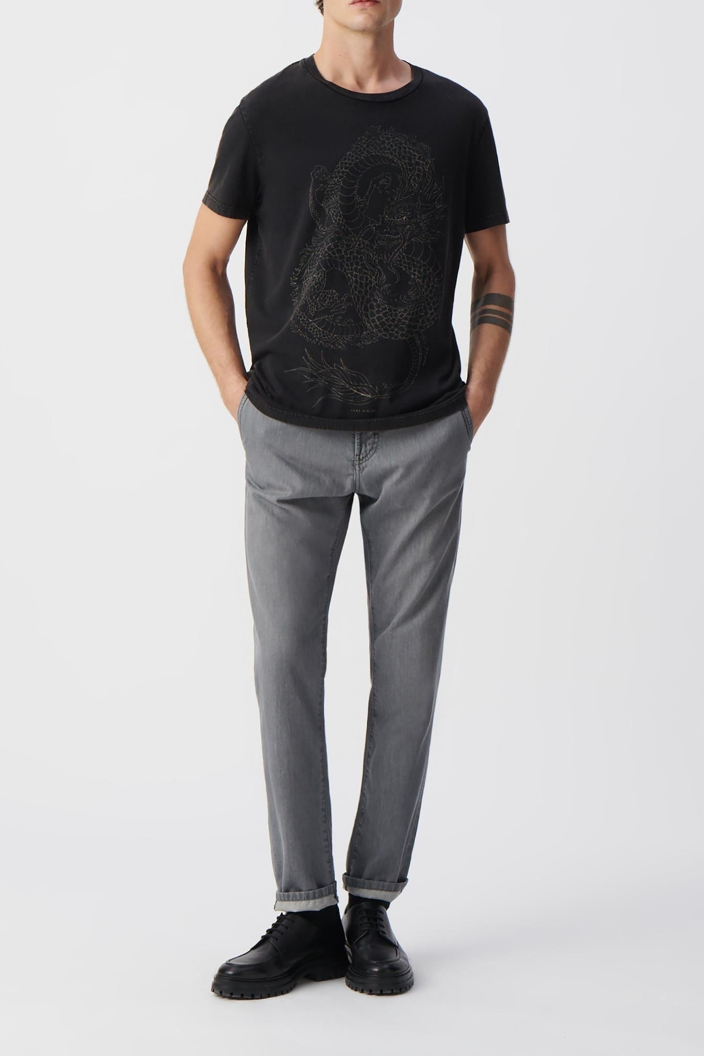 BLACK ORGANIC COTTON T-SHIRT WITH XL DRAGON IMAGE 1