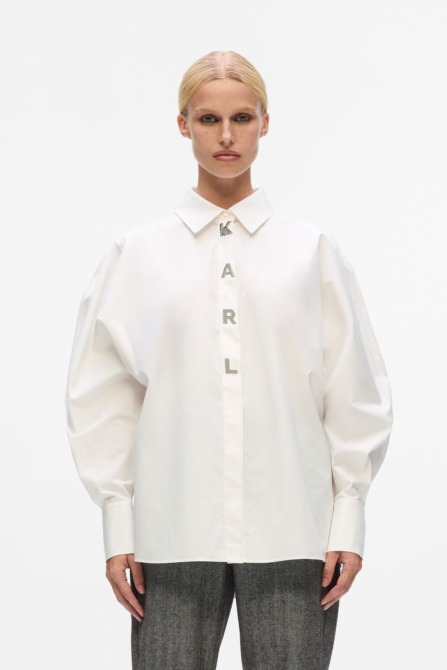 WHITE KARL SNAP FASHION POPLIN SHIRT 1
