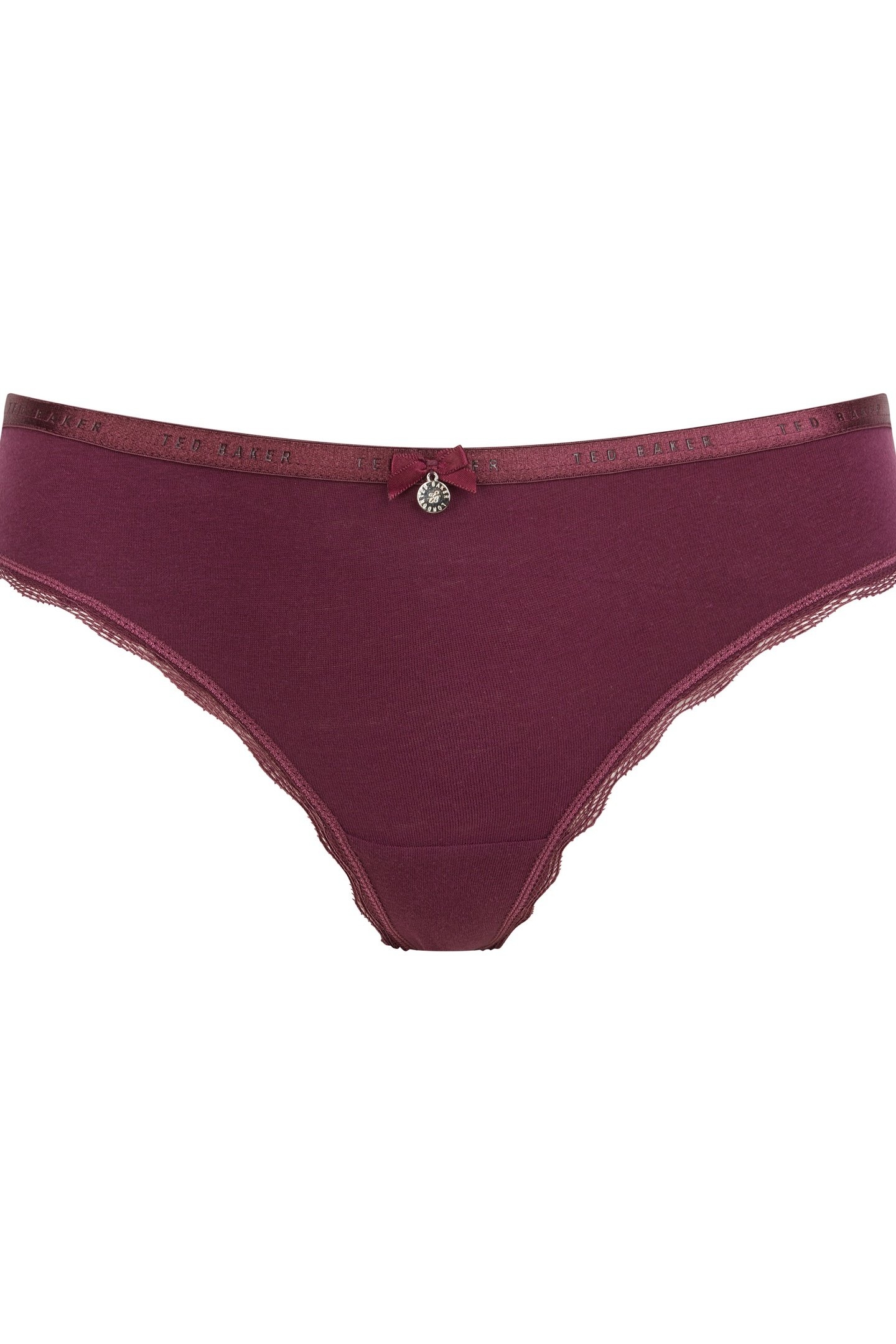 HARRIOT 3PK PLAIN BRIEF WITH LACE TRIM MAUVE WINE/ WISTFUL M 2