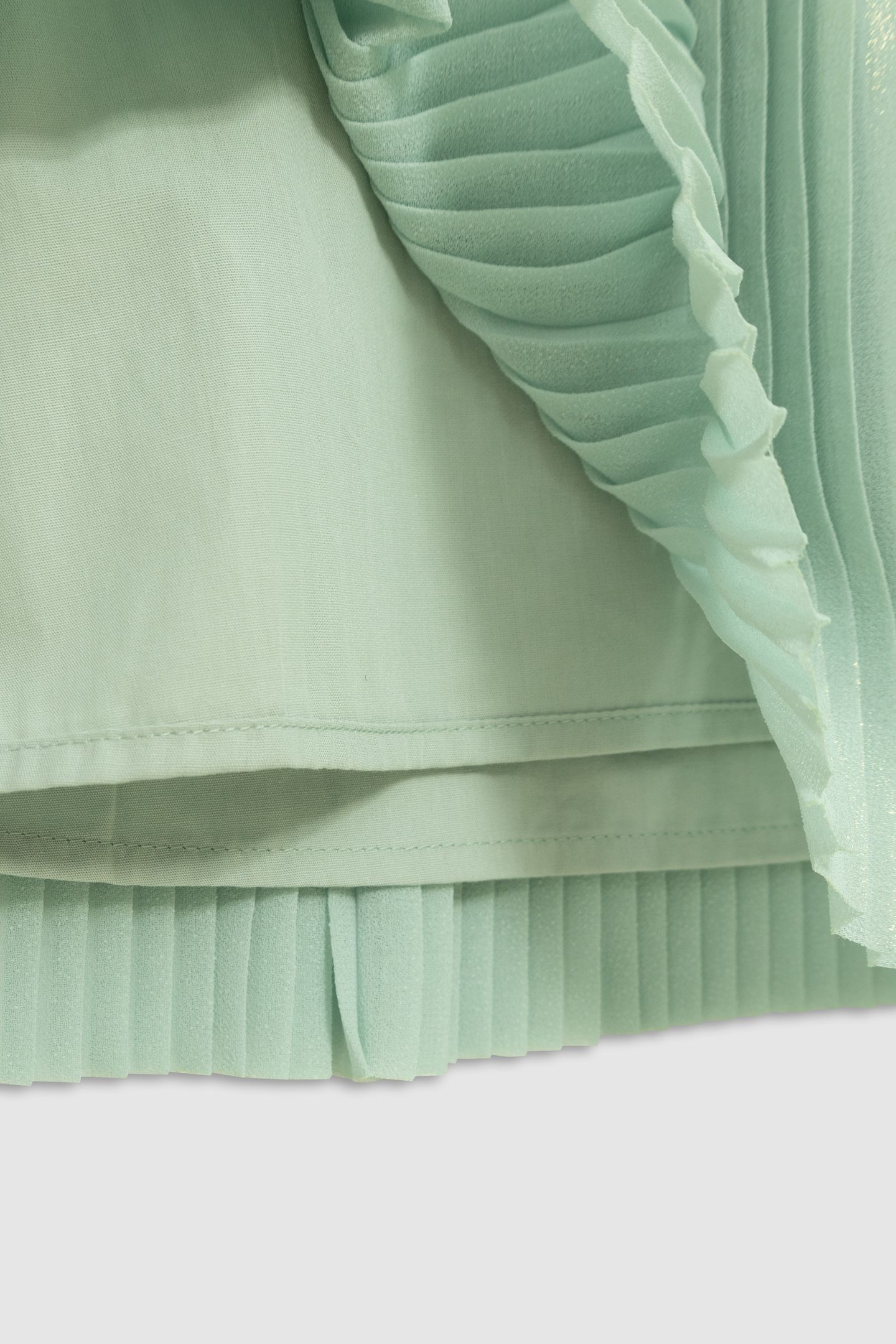 WATER-GREEN IRIDESCENT PLEATED RUFFLED DRESS 7