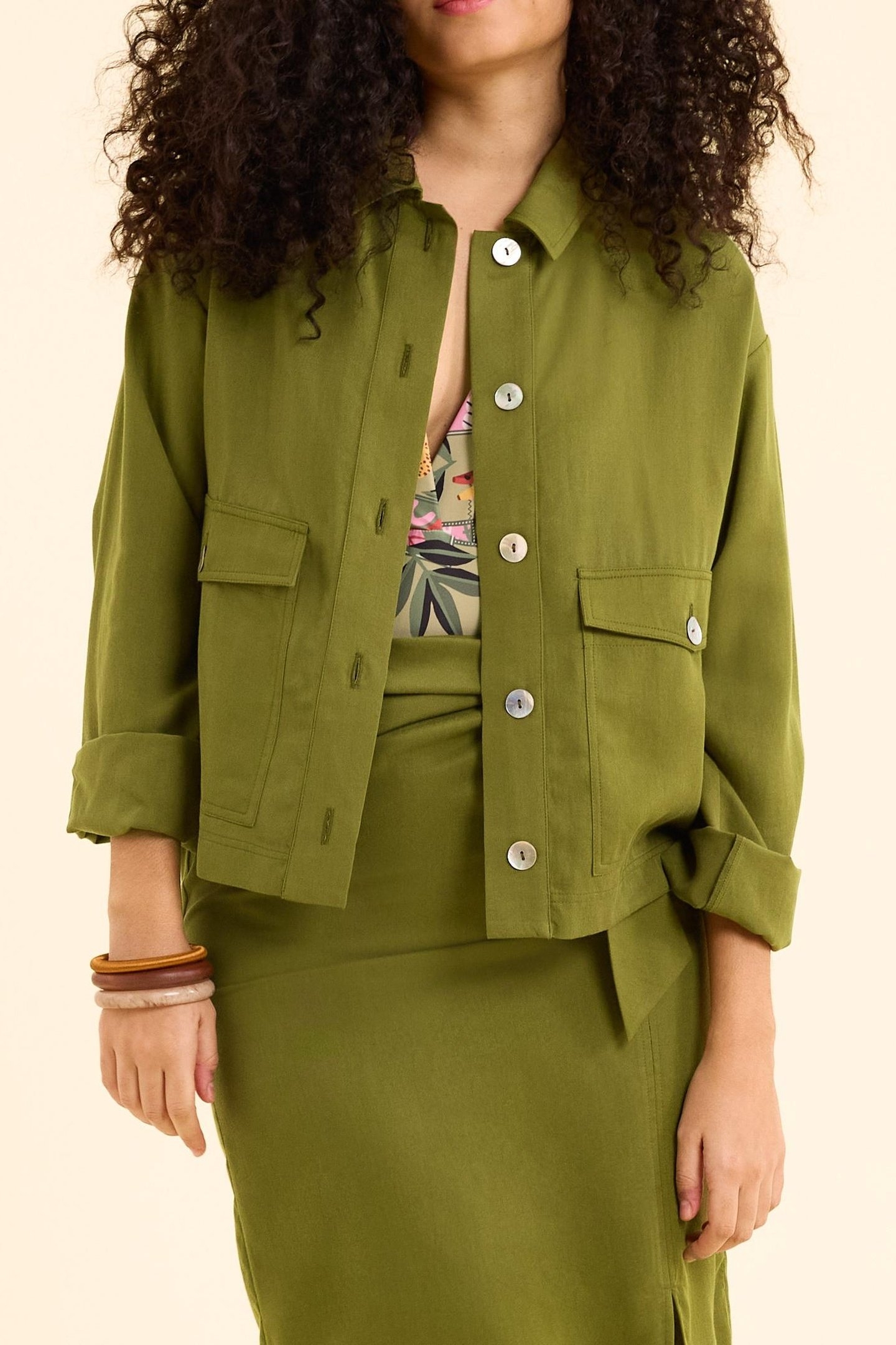 FLUID KHAKI JACKET WITH BUTTONED POCKETS KHAKI 1