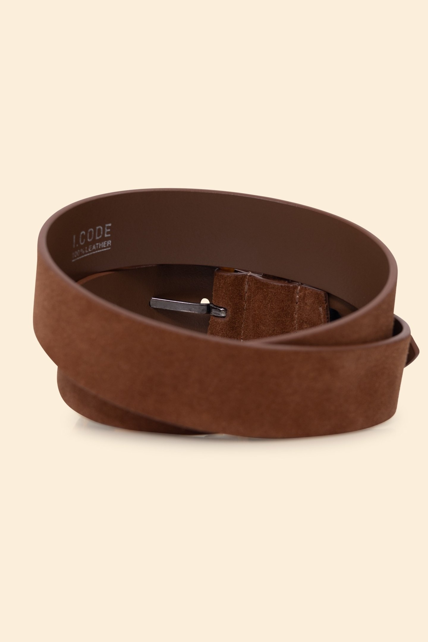 CAMEL LEATHER VELOUR BELT WITH TORTOISESHELL BUCKLE CAMEL 2