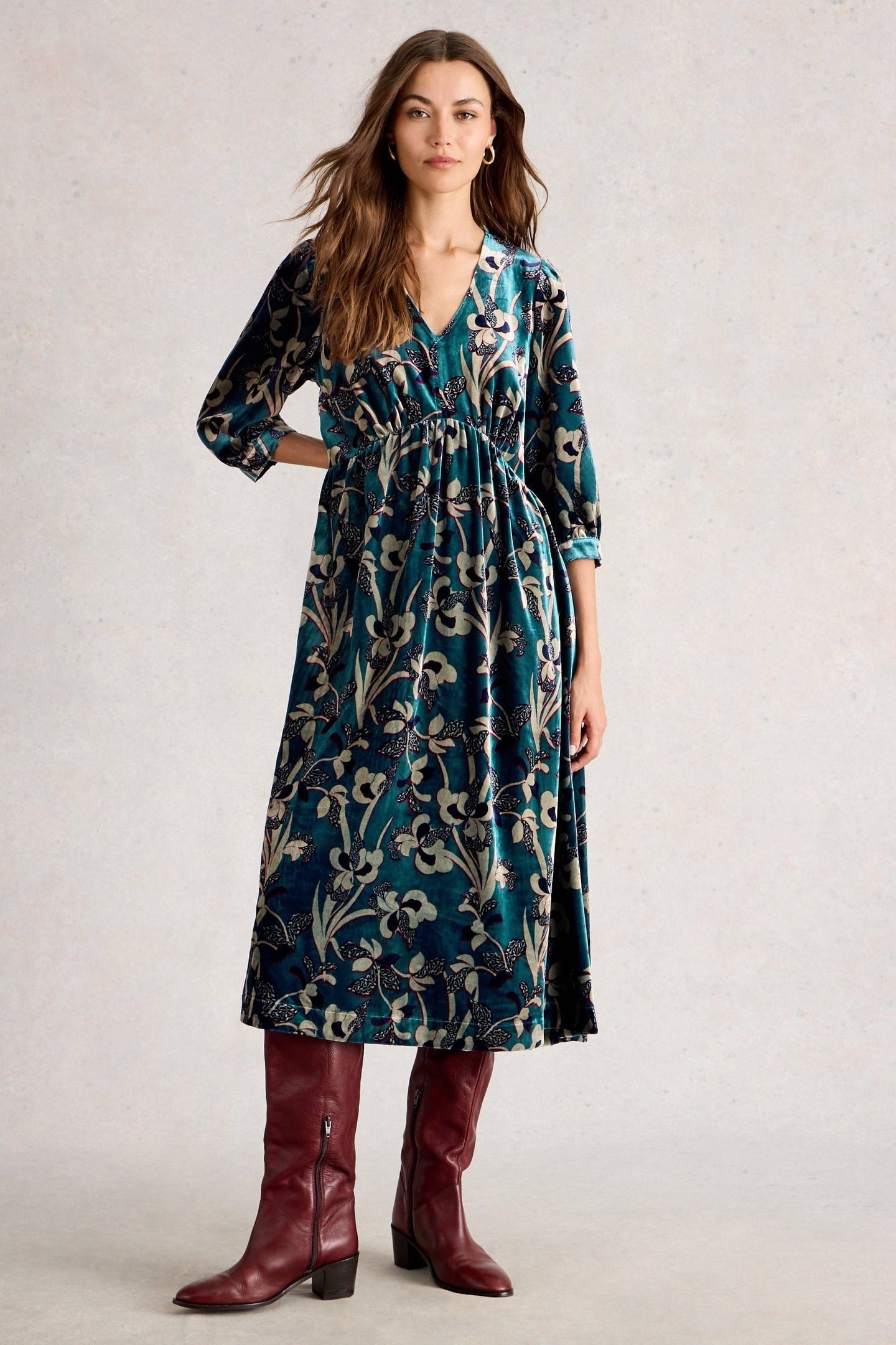 LUCY VELVET DRESS BLUE MULTI 2