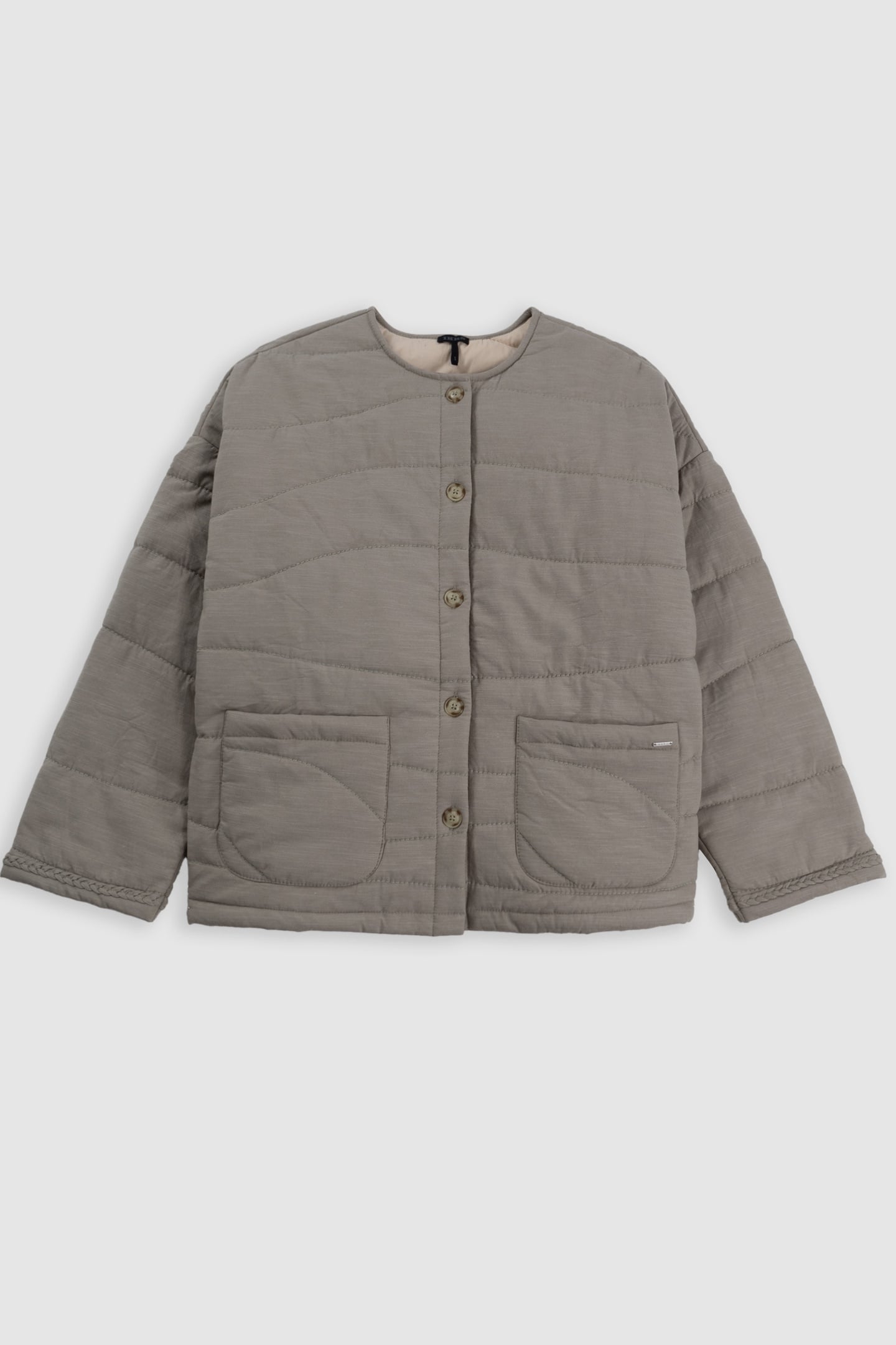 KHAKI QUILTED JACKET WITH MAXI BACK EMBROIDERY 1