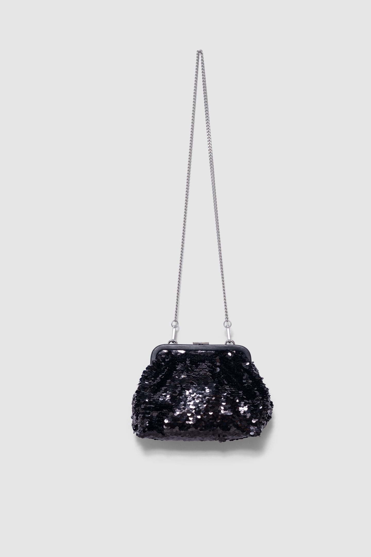 BLACK SEQUIN CLUTCH BAG WITH REMOVABLE HANDLE 4