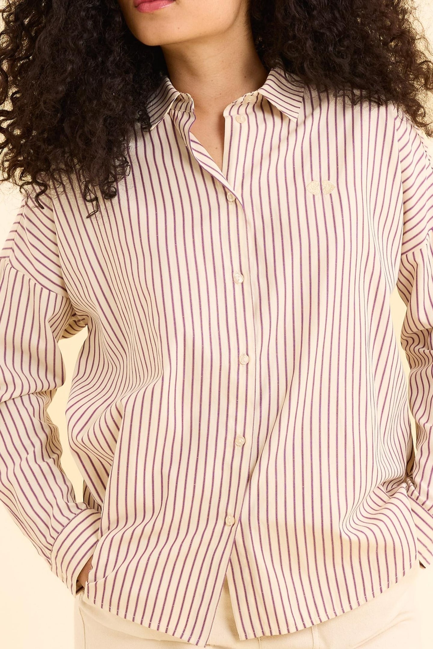 DARK PURPLE STRIPED SHIRT WITH HEART EMBROIDERY DARK PURPLE 2