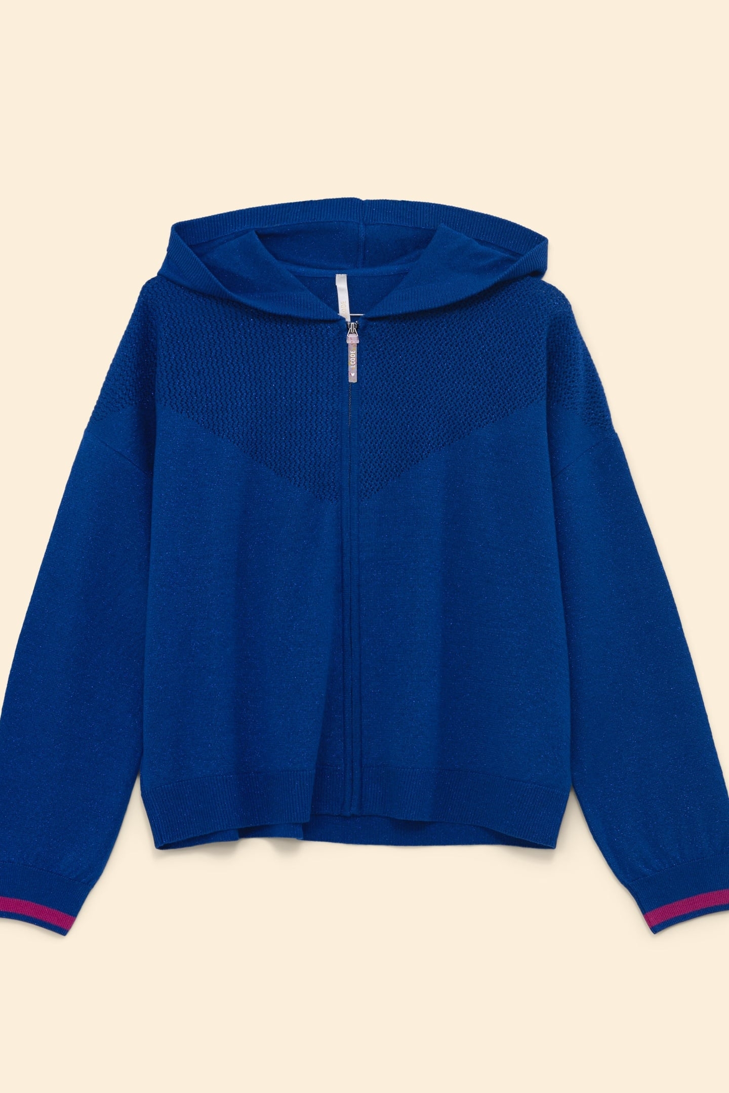 BLUE LUREX KNIT HOODED CARDIGAN WITH ZIP ELECTRIC BLUE 3