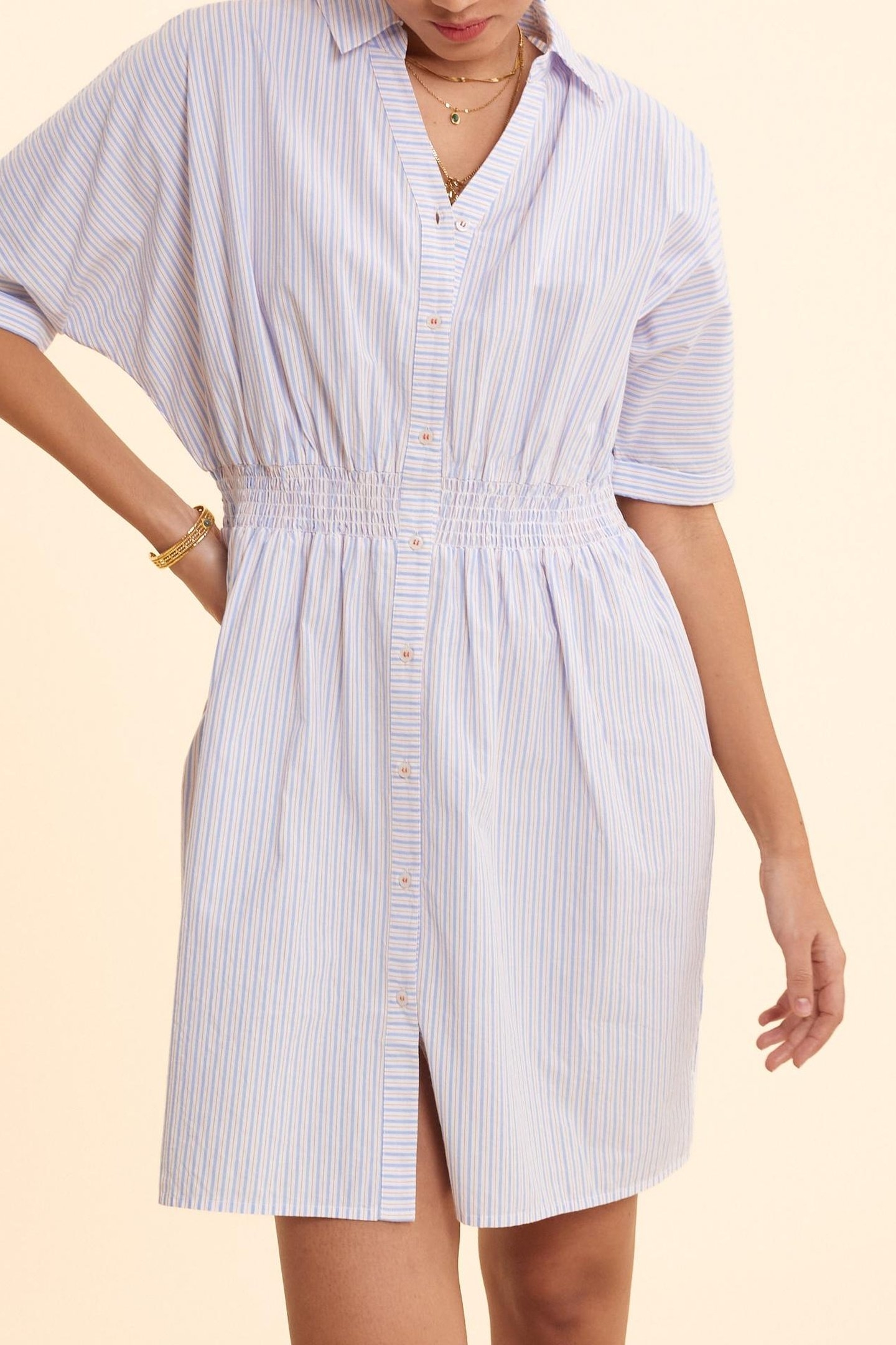 WHITE STRIPED CROPPED SHIRT DRESS OFF-WHITE 1