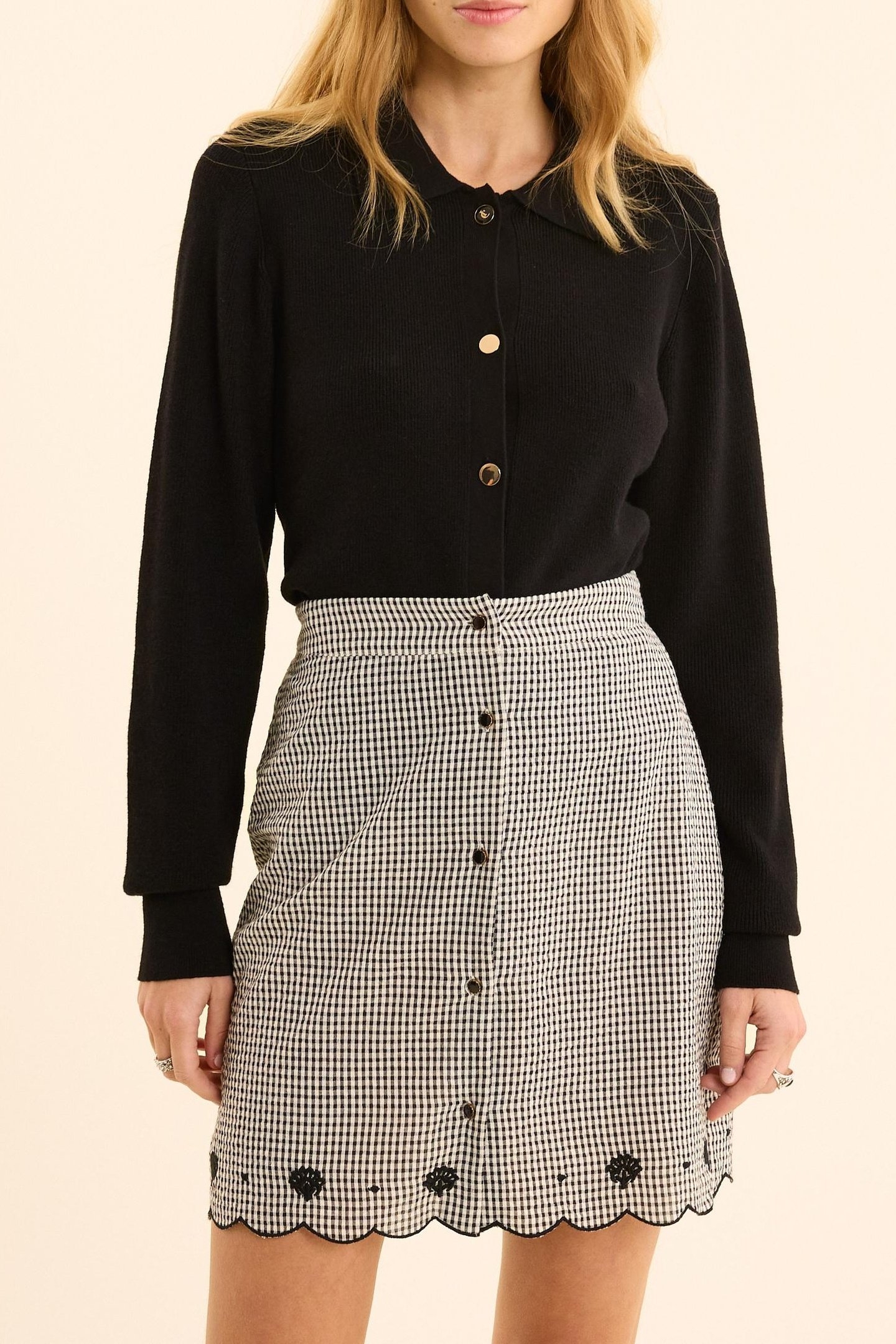 BLACK KNIT POLO COLLAR CARDIGAN BLACK 3