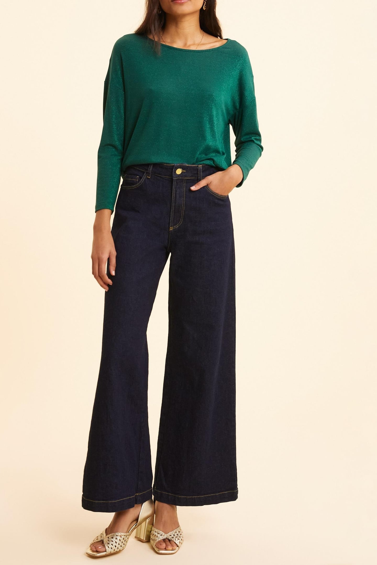 GREEN LUREX WAFFLE KNIT T-SHIRT GREEN 2