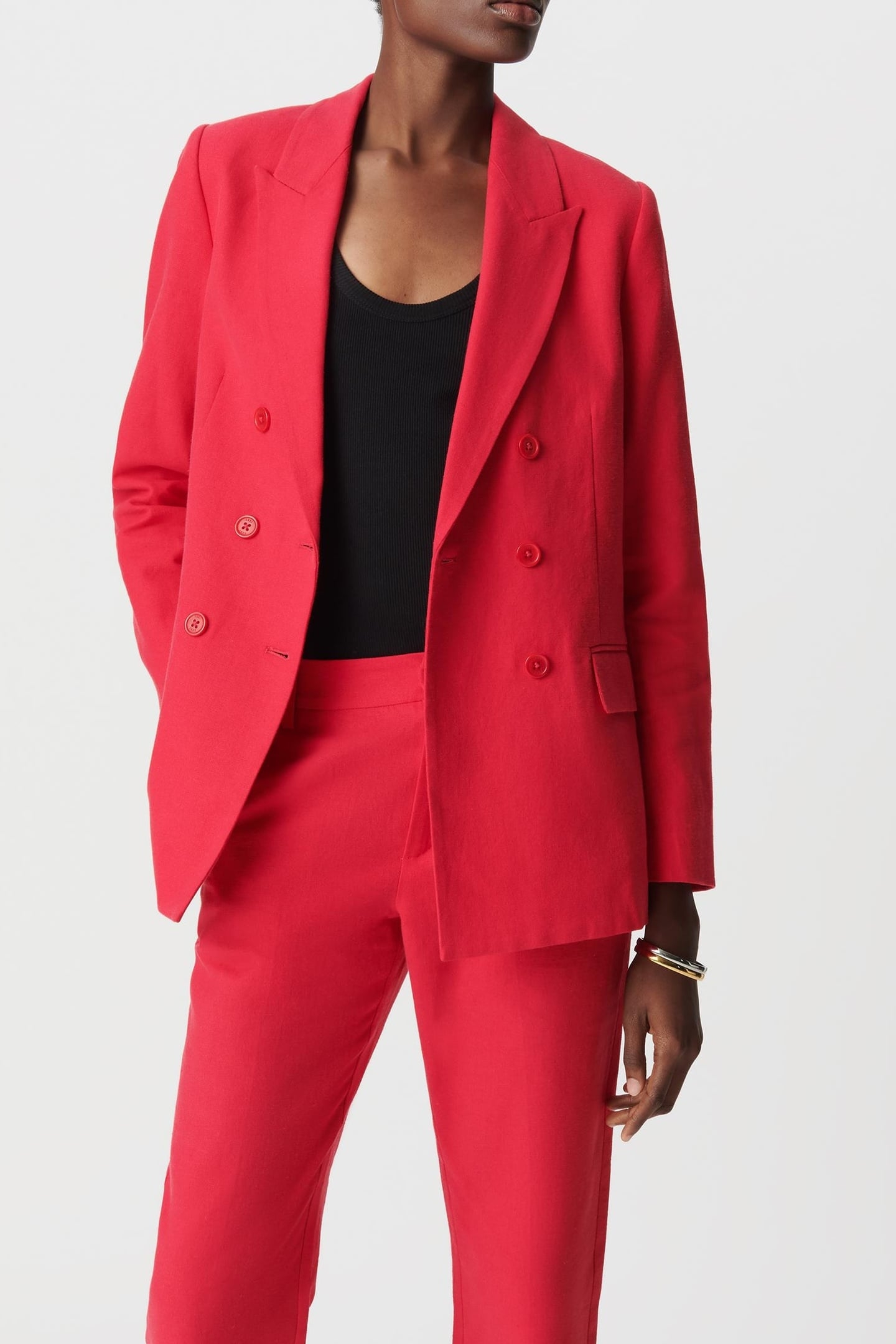 RED LINEN AND COTTON DOUBLE-BREASTED SUIT JACKET 2