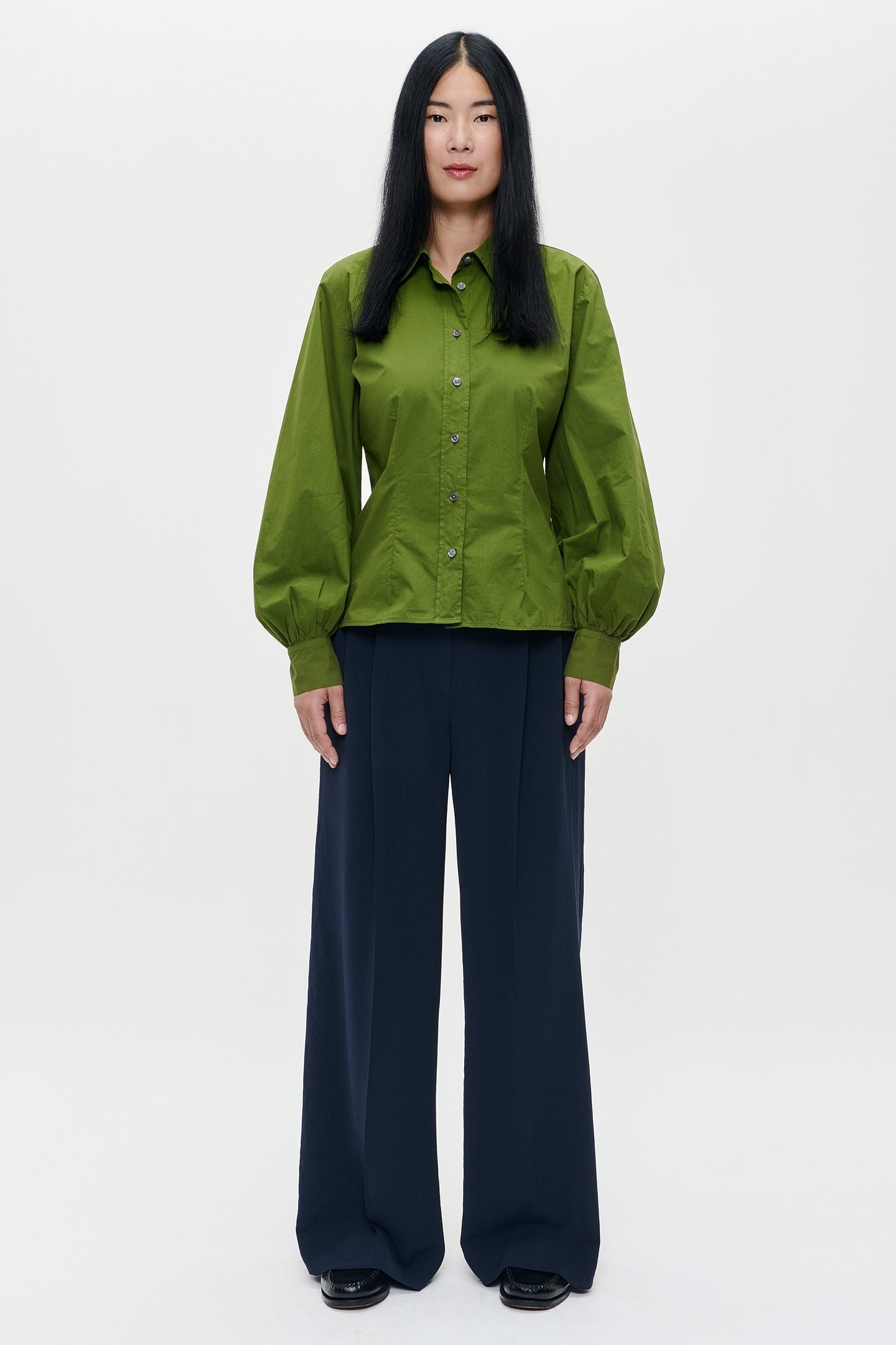 POPLIN PUFF SLEEVE SHIRT HERB GREEN 1