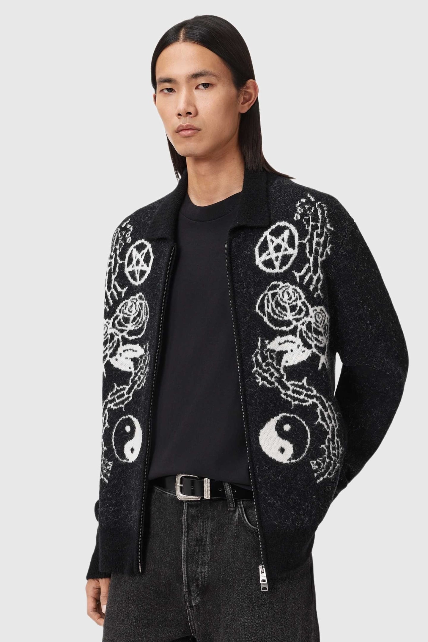 WARNER CARDIGAN CINDER BLACK/WHITE 1