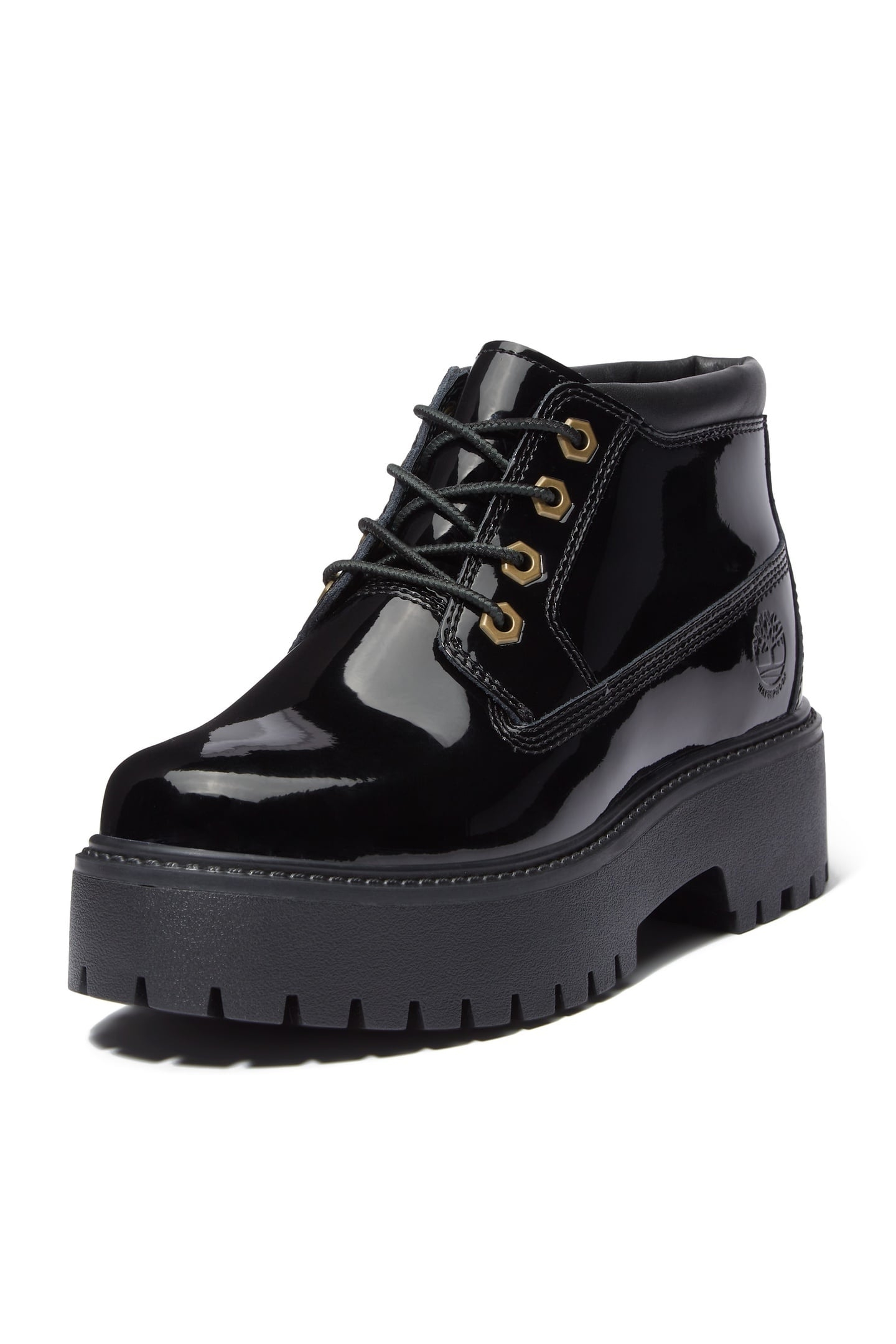 STONE STREET MID LACE UP WATERPROOF BOOT BLACK PATENT LEATHE 5
