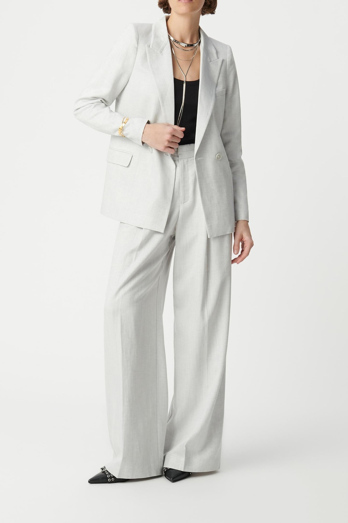 GREY SEQUINED DOUBLE-BREASTED SUIT JACKET 1