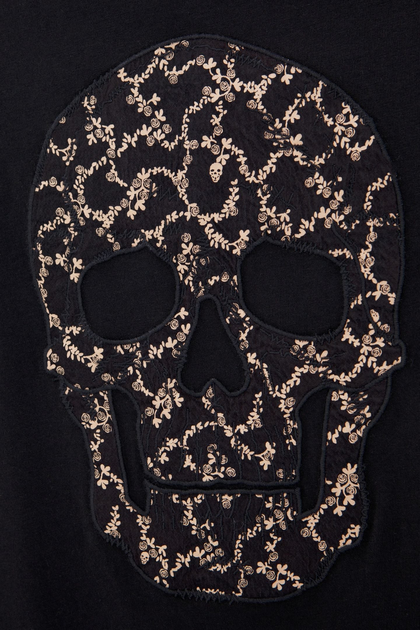 BLACK ORGANIC COTTON T-SHIRT WITH EMBROIDERED SKULL 7