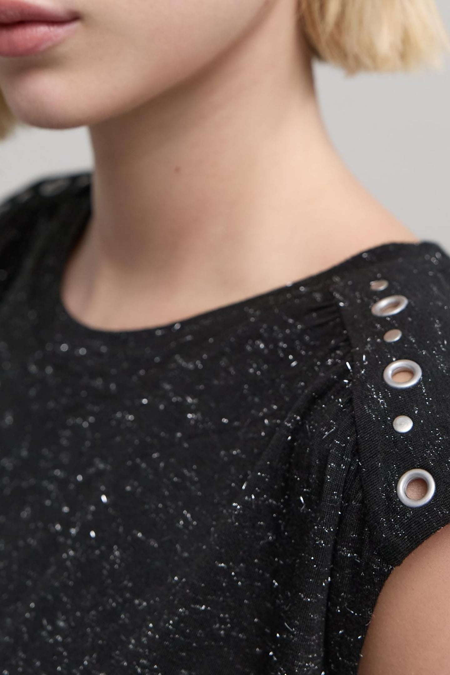 BLACK SILVER LUREX TEE-SHIRT WITH EYELET AND STUD 7