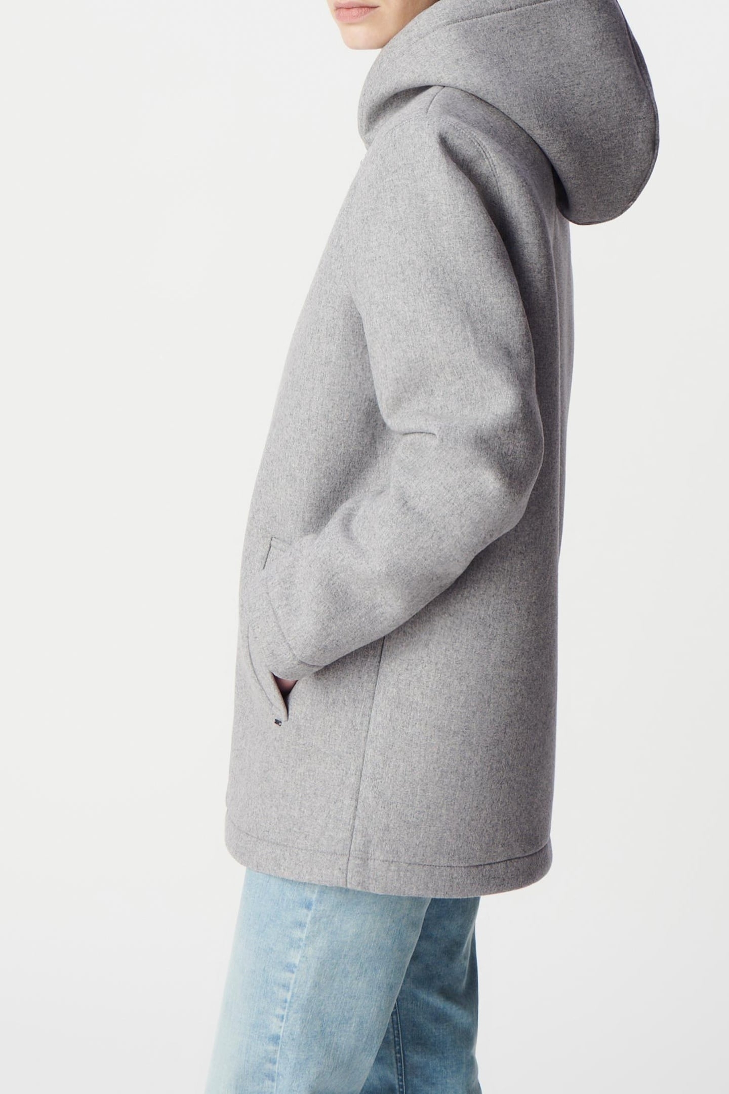 GREY WOOL FLANNEL HOODED COAT 5