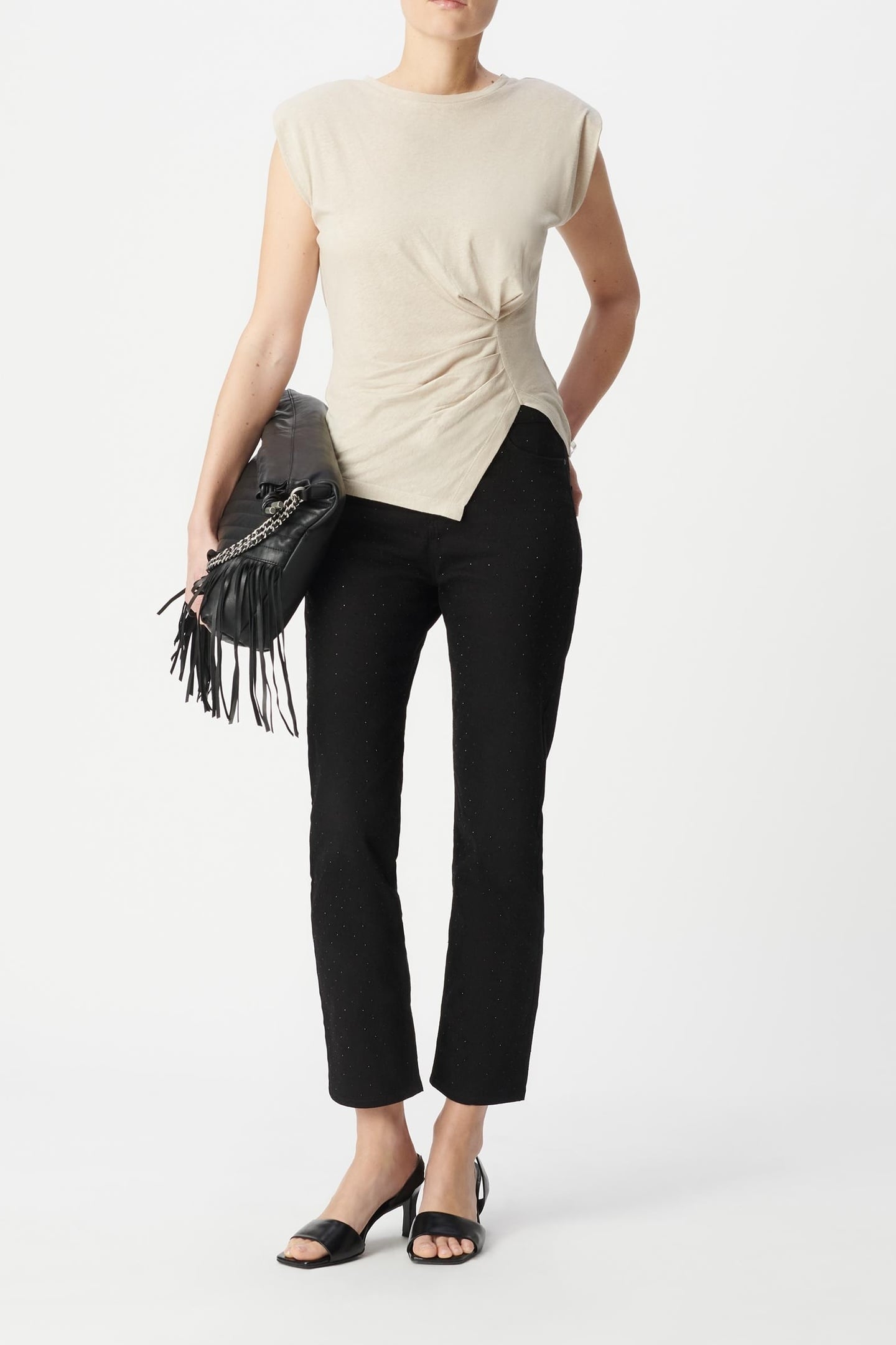 BEIGE SLEEVELESS TEE WITH DRAPED EFFECT 1