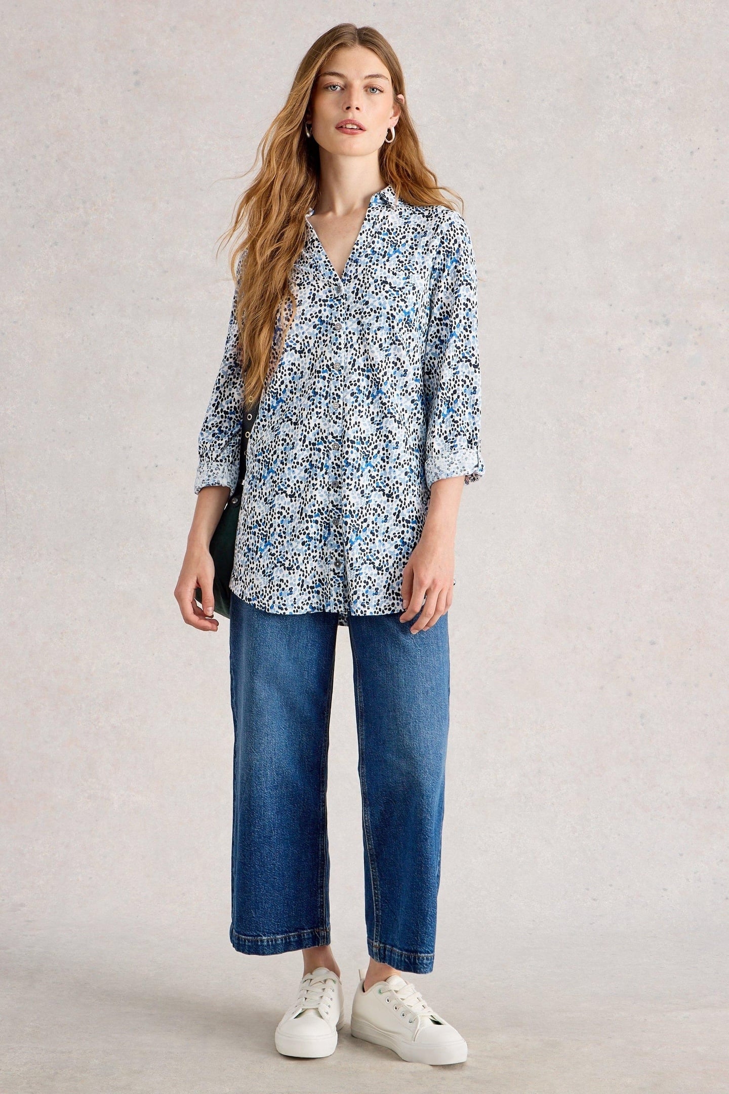 ANNIE LONGLINE SHIRT WHITE PRINT 1