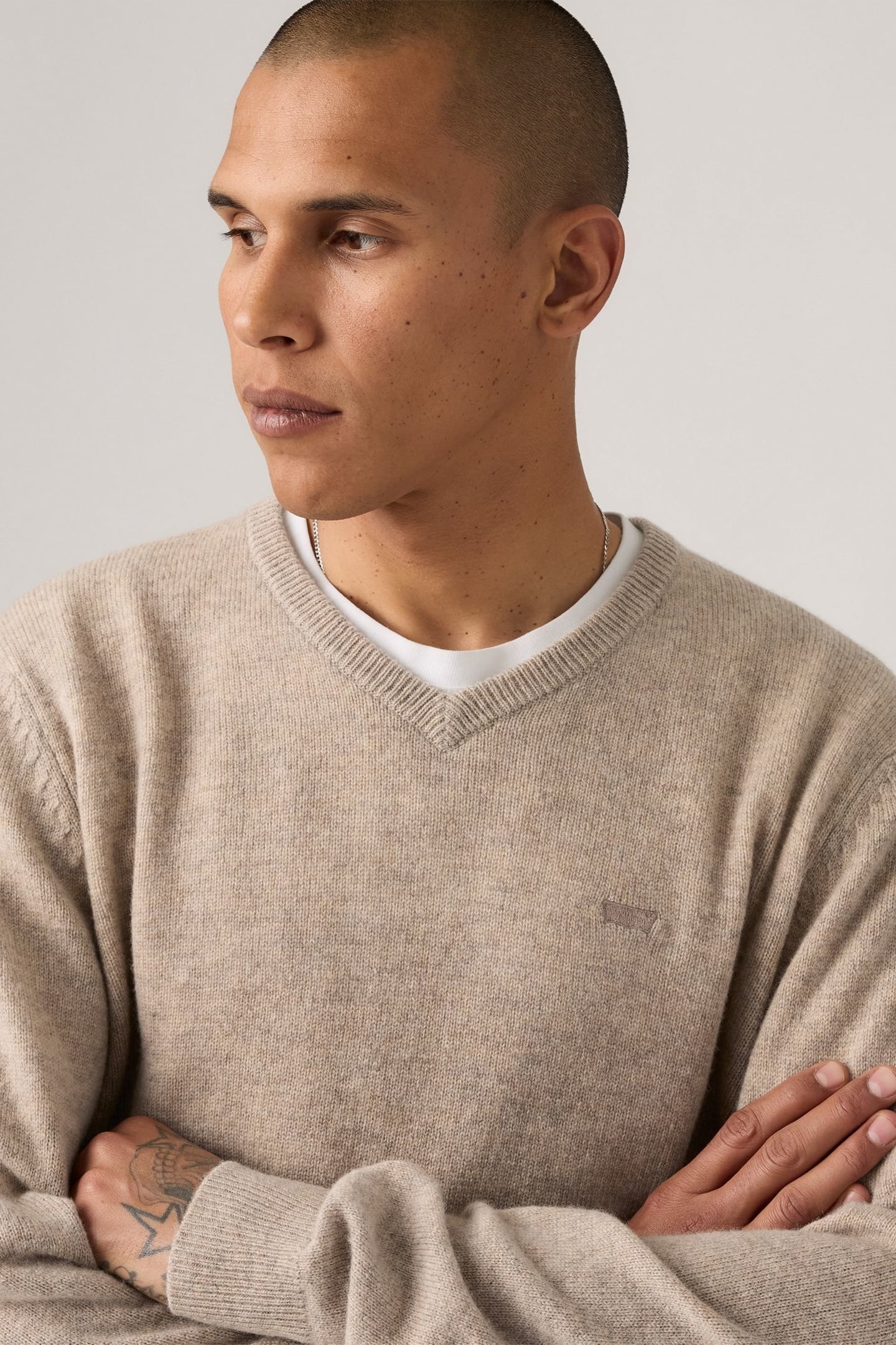 V NECK HM SWEATER FUNGI HEATHER 2