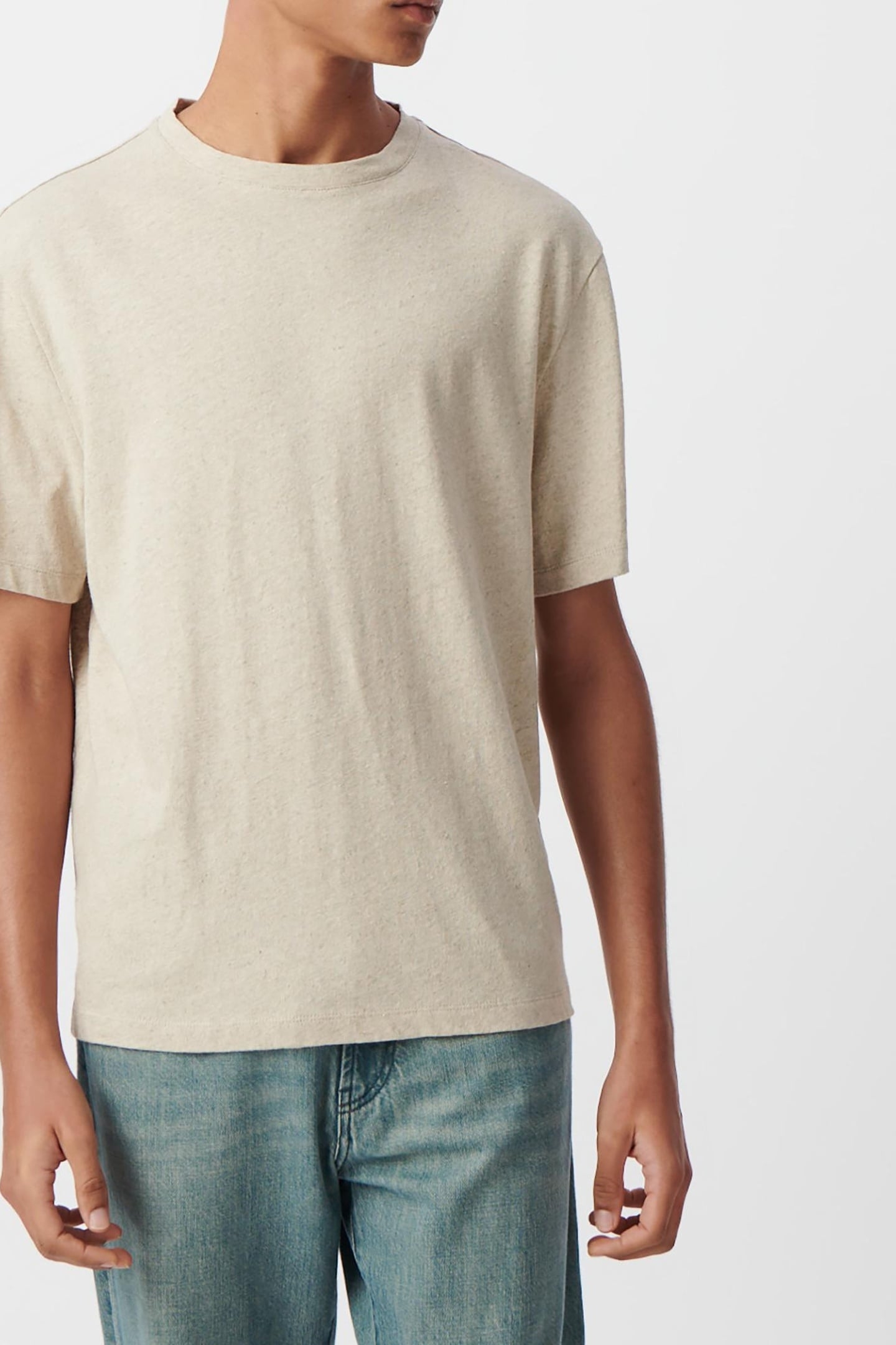 BEIGE MARL COTTON AND LINEN T-SHIRT 2